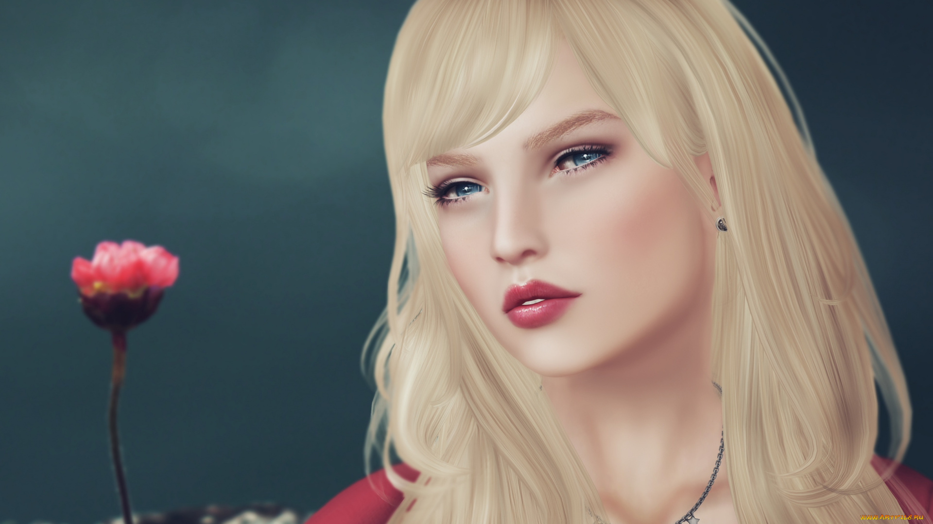 3д, графика, портрет, , portraits, фон, лицо, девушка, цветок, волосы