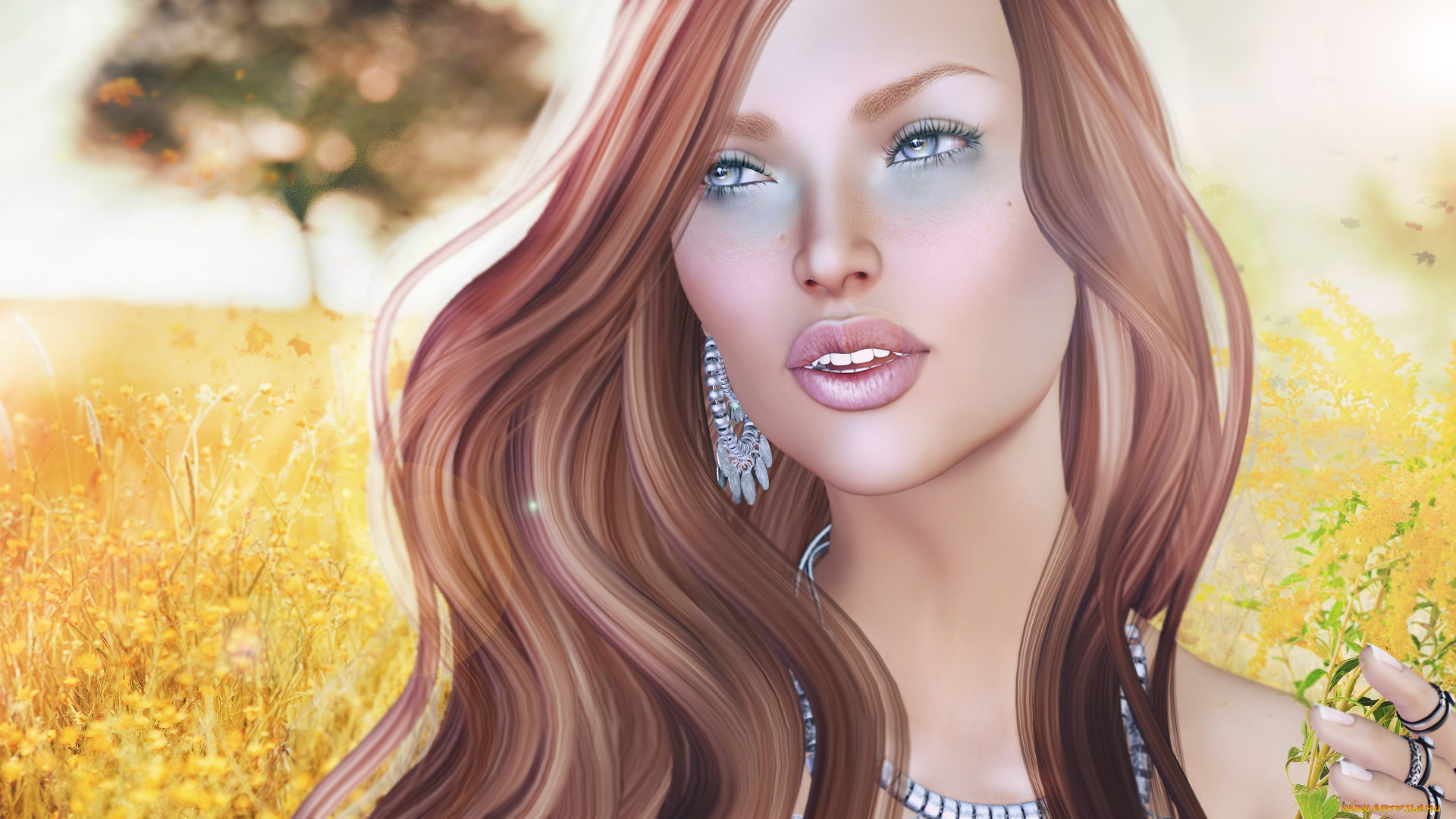 3д, графика, портрет, , portraits, лето, волосы, лицо, девушка, фон