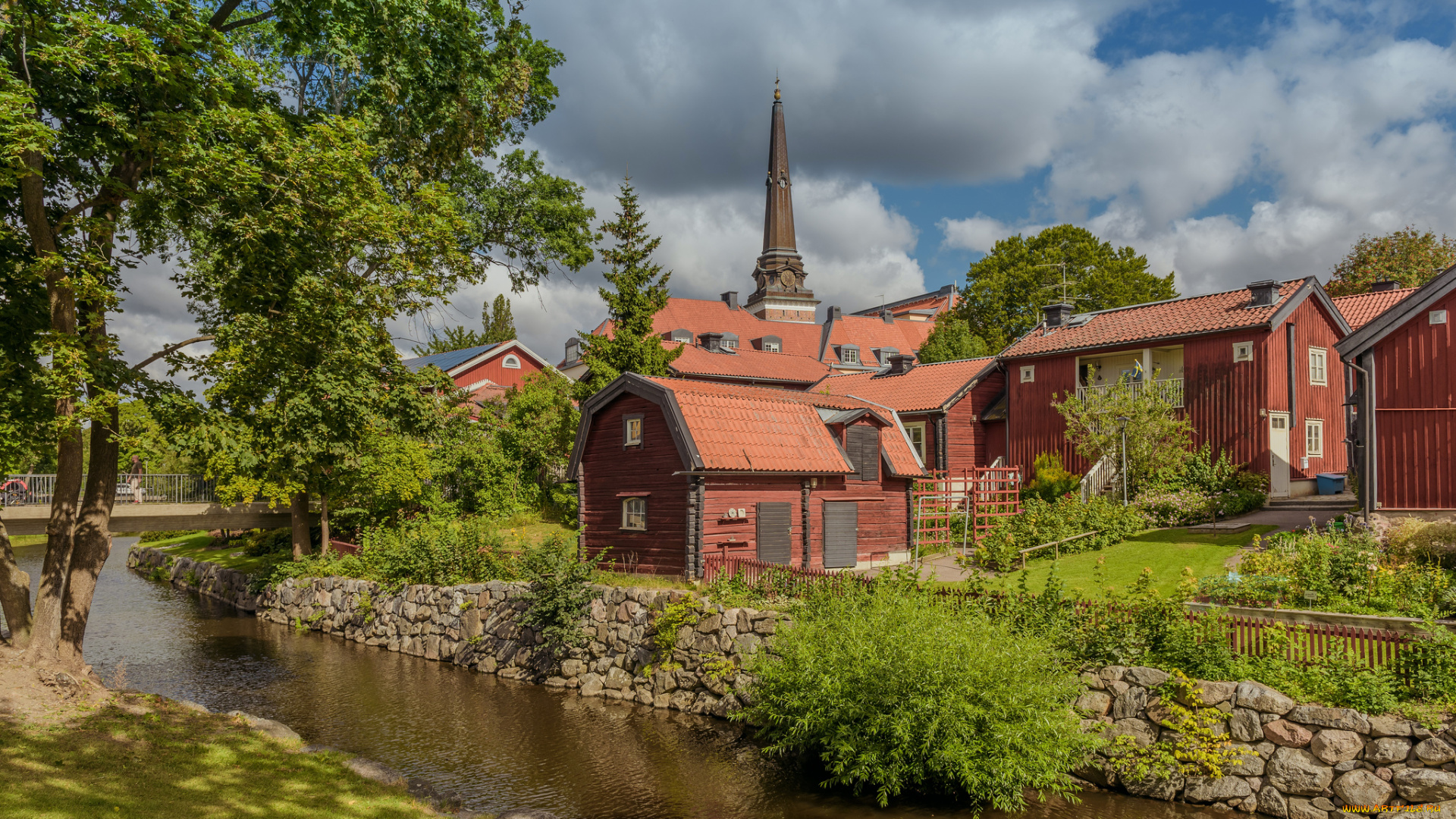 города, -, здания, , дома, река, лес