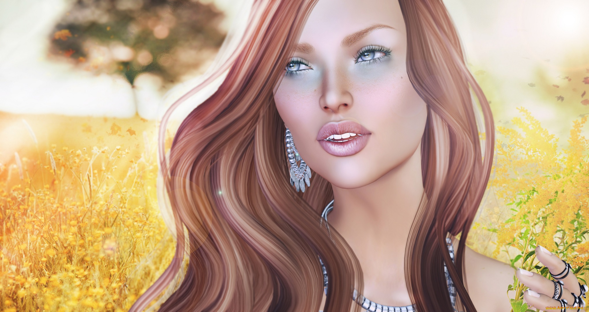 3д, графика, портрет, , portraits, лето, волосы, лицо, девушка, фон