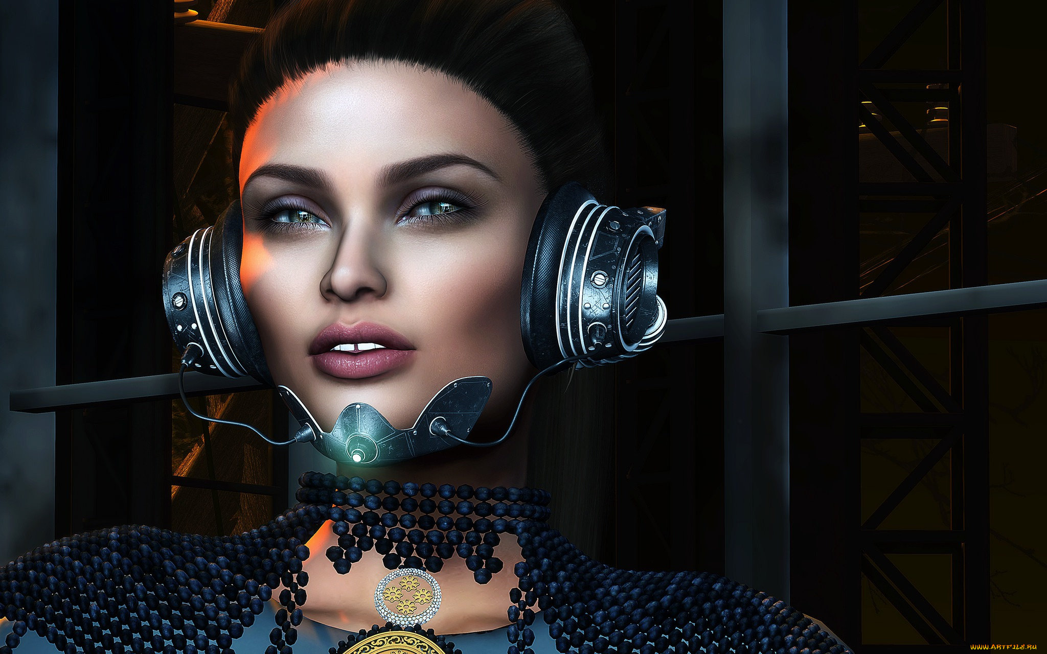 3д, графика, фантазия, , fantasy, лицо, наушники, фон, девушка, взгляд