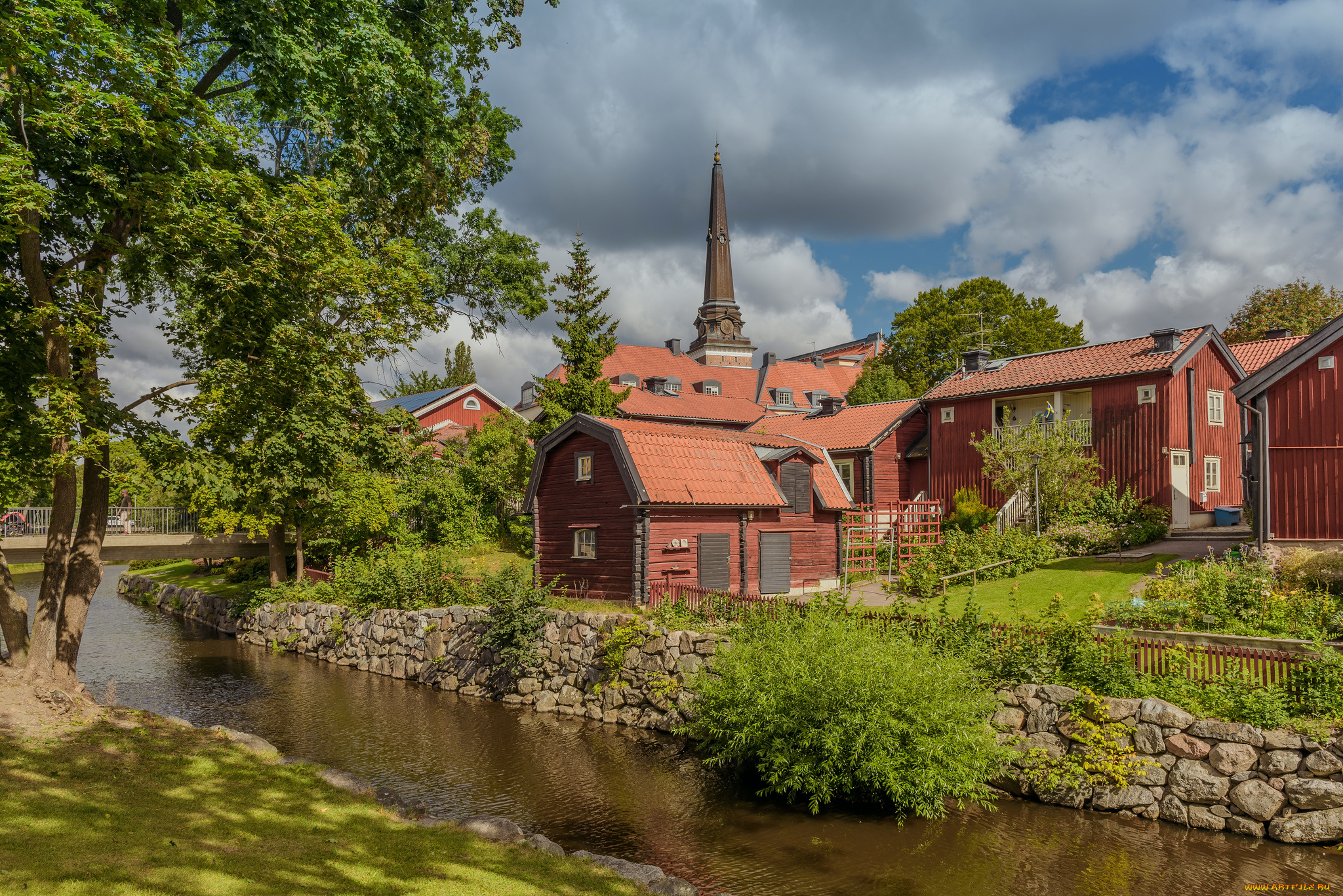города, -, здания, , дома, река, лес