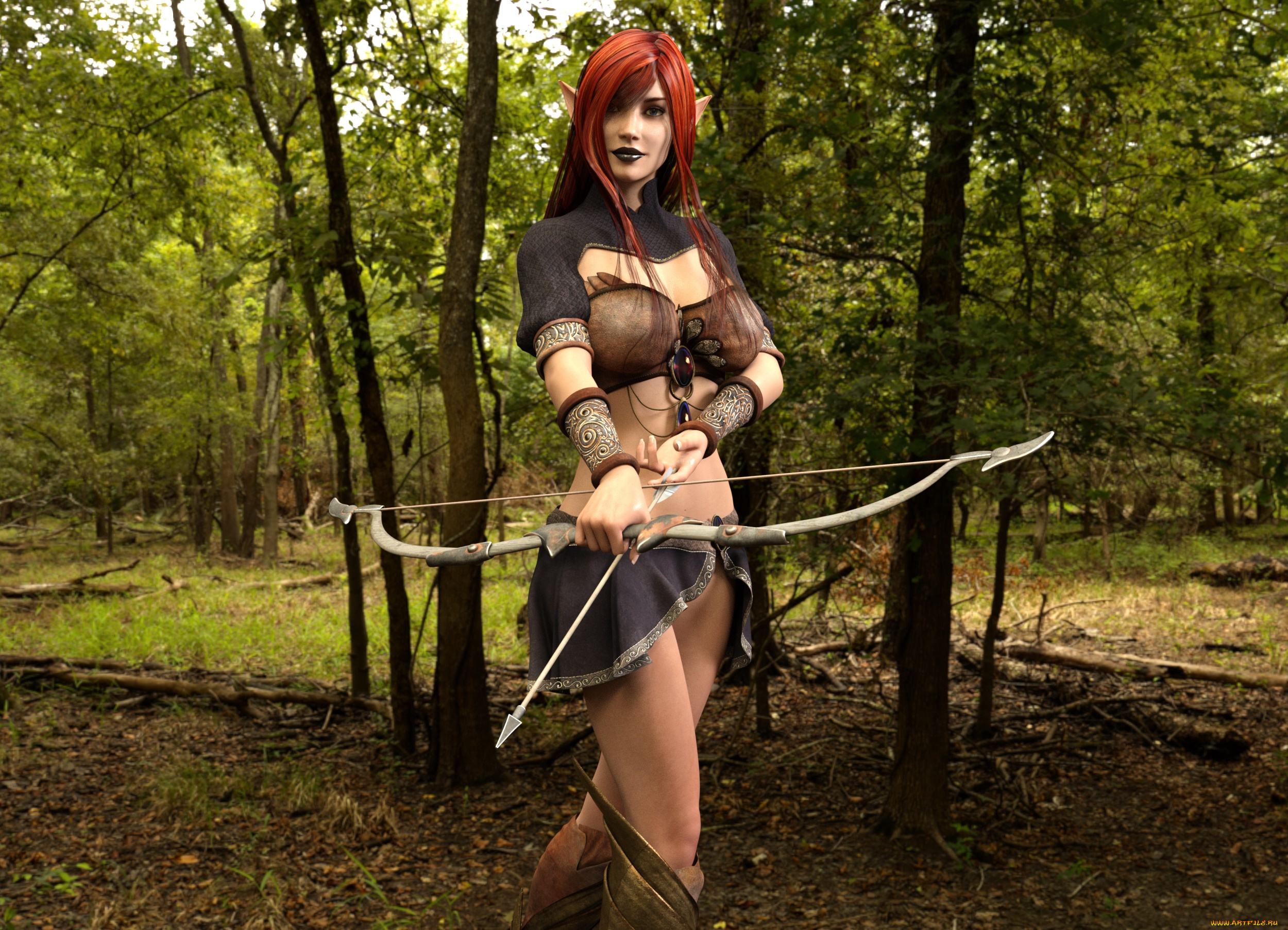 3д, графика, эльфы, , elves, фон, взгляд, эльфийка, оружие