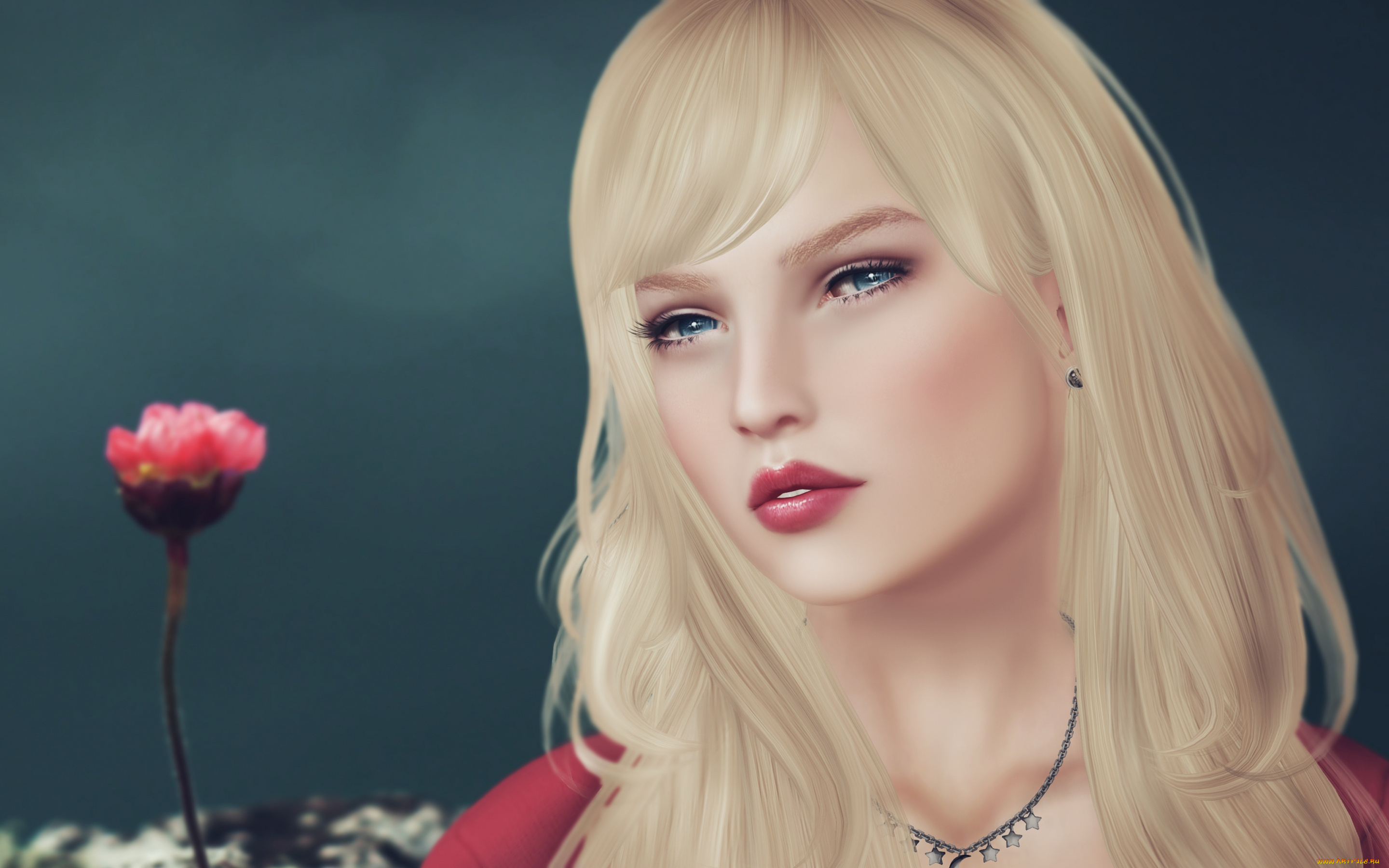 3д, графика, портрет, , portraits, фон, лицо, девушка, цветок, волосы