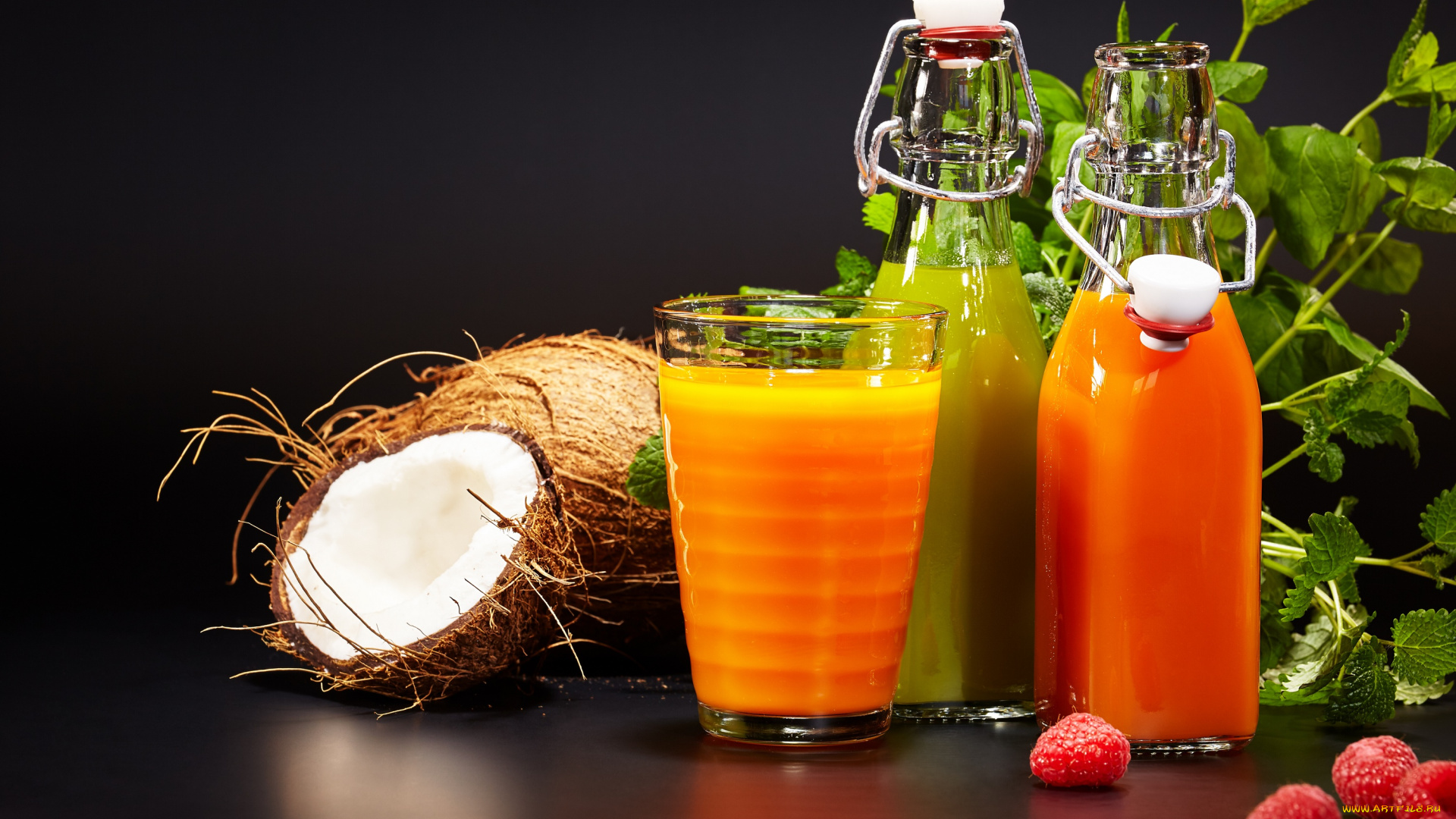 еда, напитки, , сок, кокос, малина, сок, напиток, мята