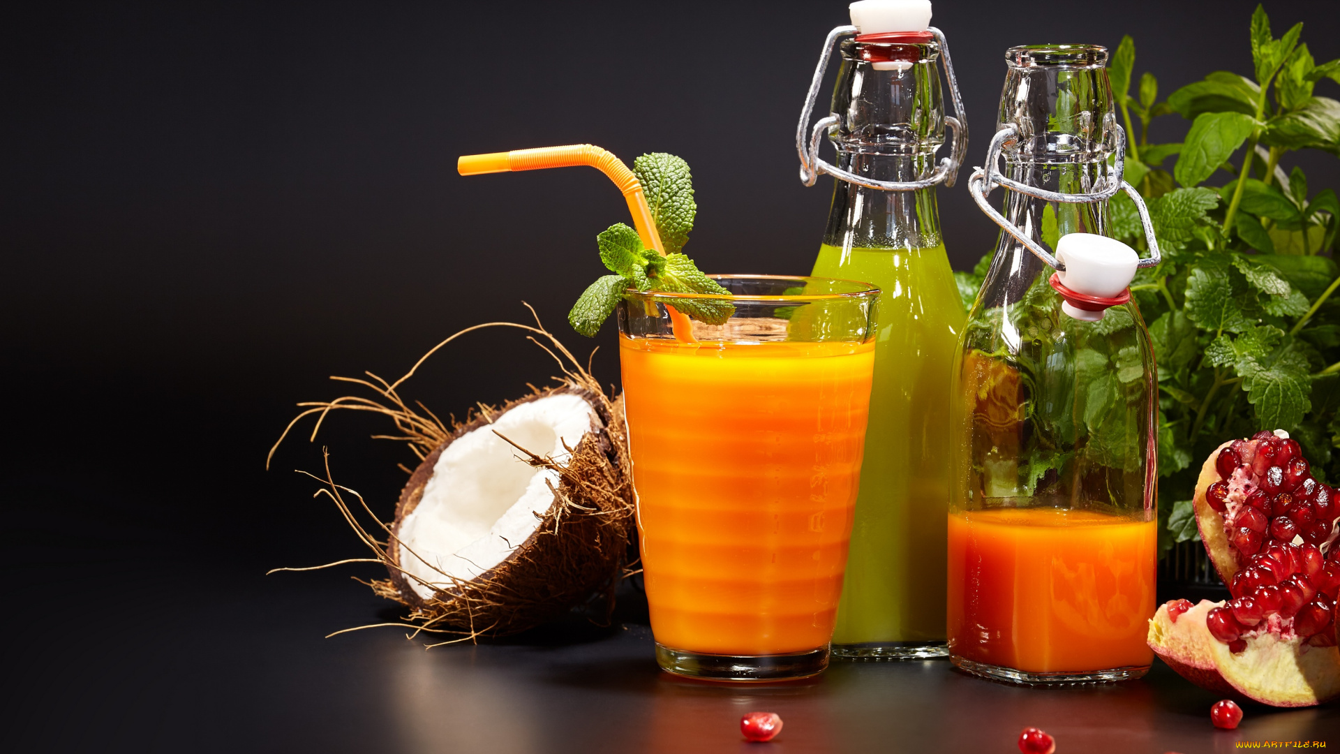 еда, напитки, , сок, кокос, сок, мята, гранат, напиток