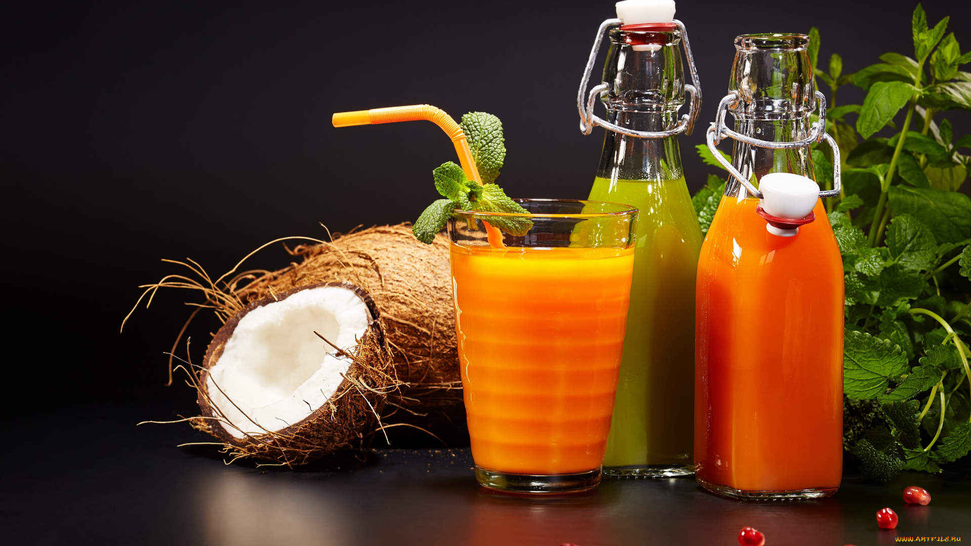 еда, напитки, , сок, напиток, мята, кокос, гранат, орешки, сок