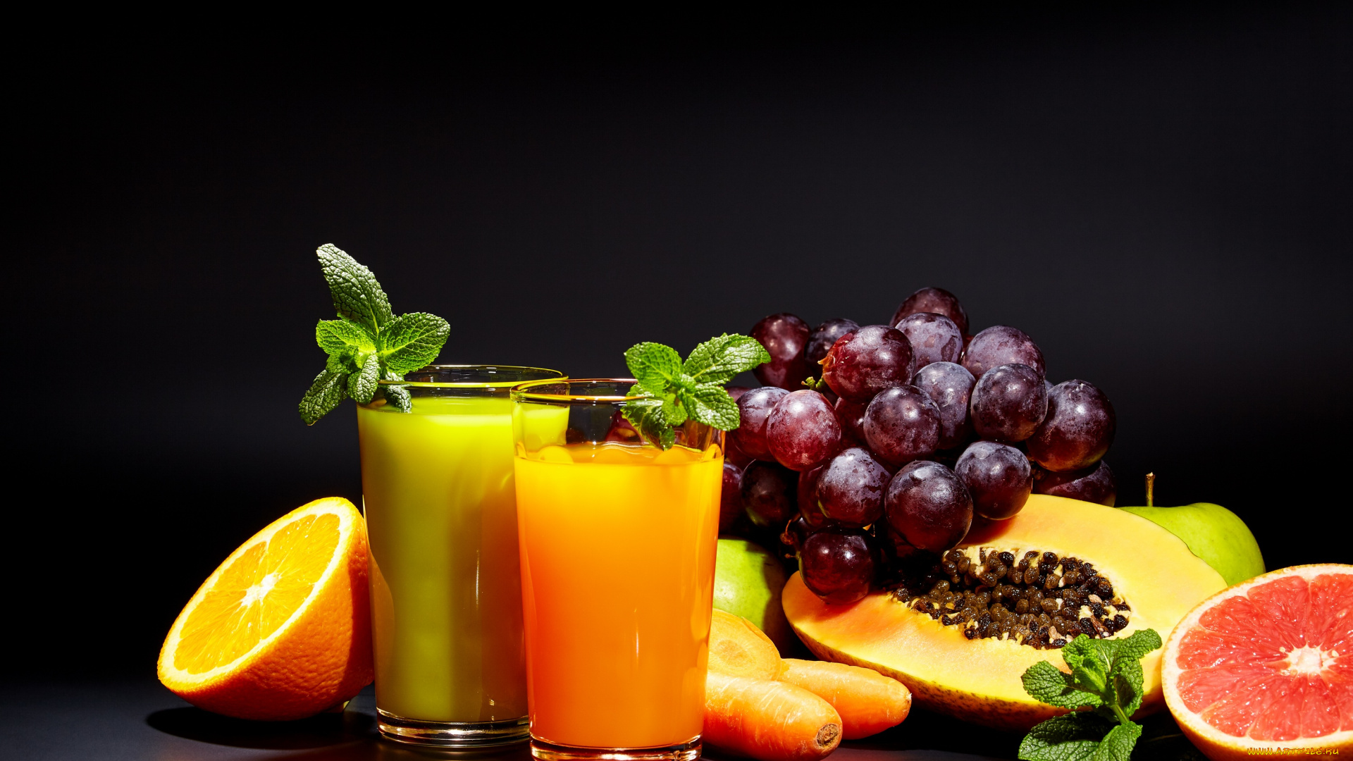 еда, напитки, , сок, сок, виноград, морковь, яблоко, мята, цитрусы
