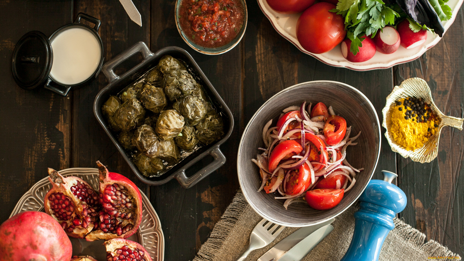 еда, разное, овощи, зелень, гранат, салат