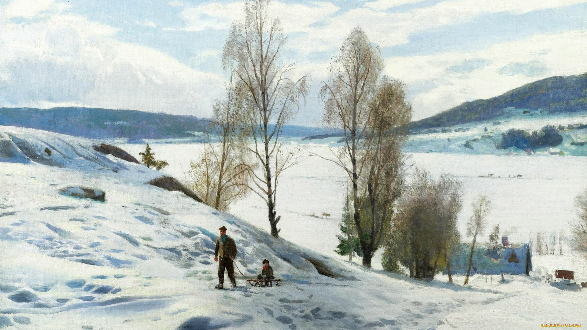 рисованное, живопись, снег, природа, деревья, норвегия, зима, в, однес, петер, мёрк, мёнстед, peder, mоrk, mоnsted, холмы, пейзаж