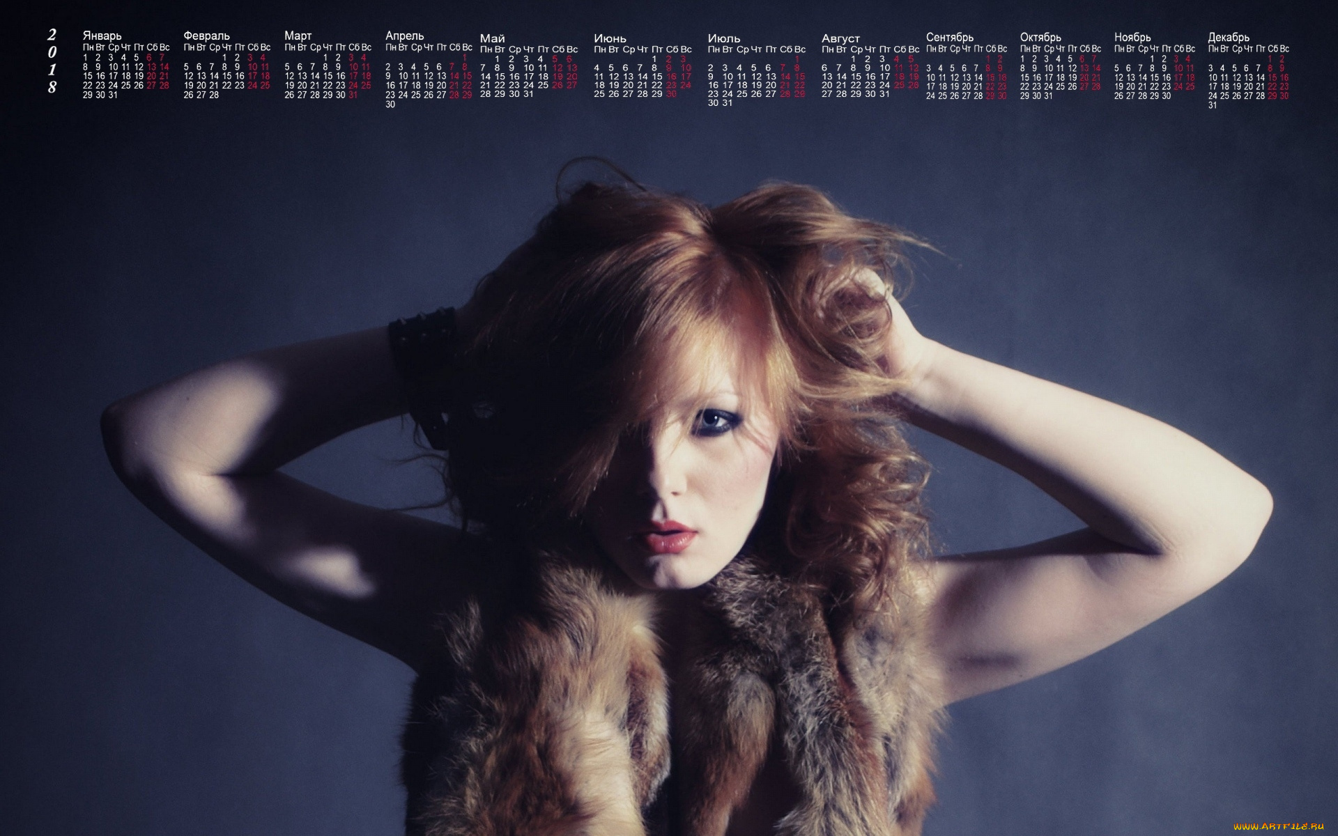 календари, девушки, шкура, взгляд