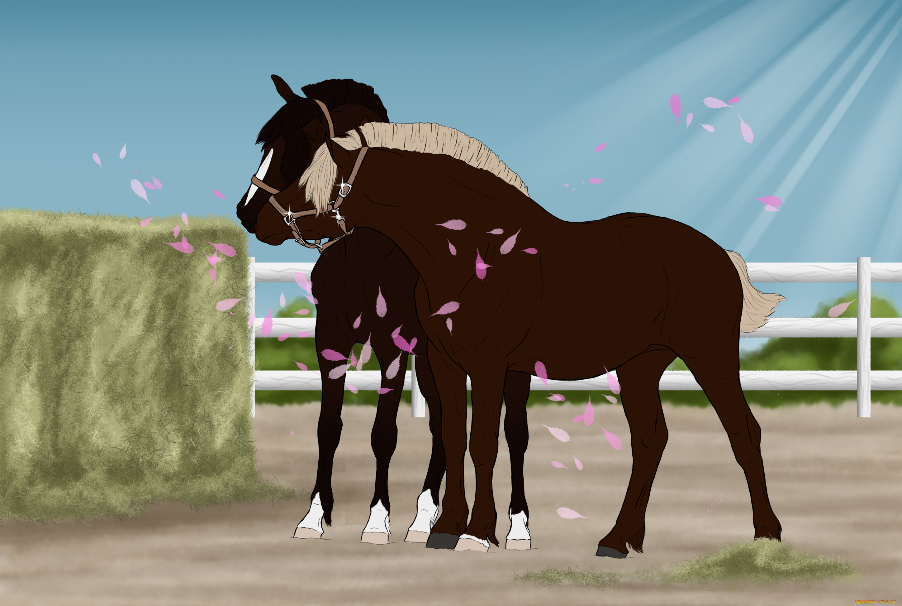 рисованное, животные, , лошади, фон, лошади