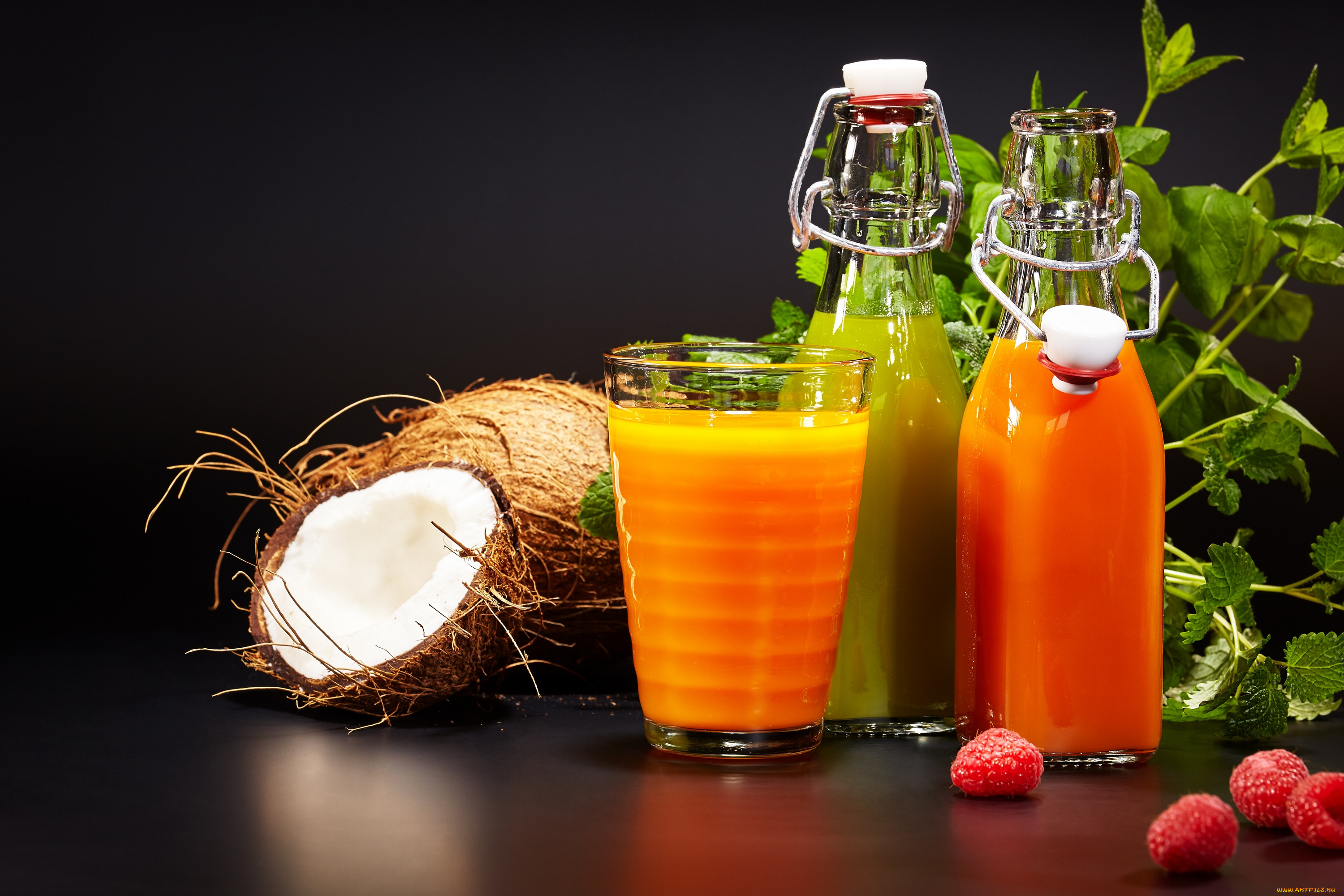 еда, напитки, , сок, кокос, малина, сок, напиток, мята
