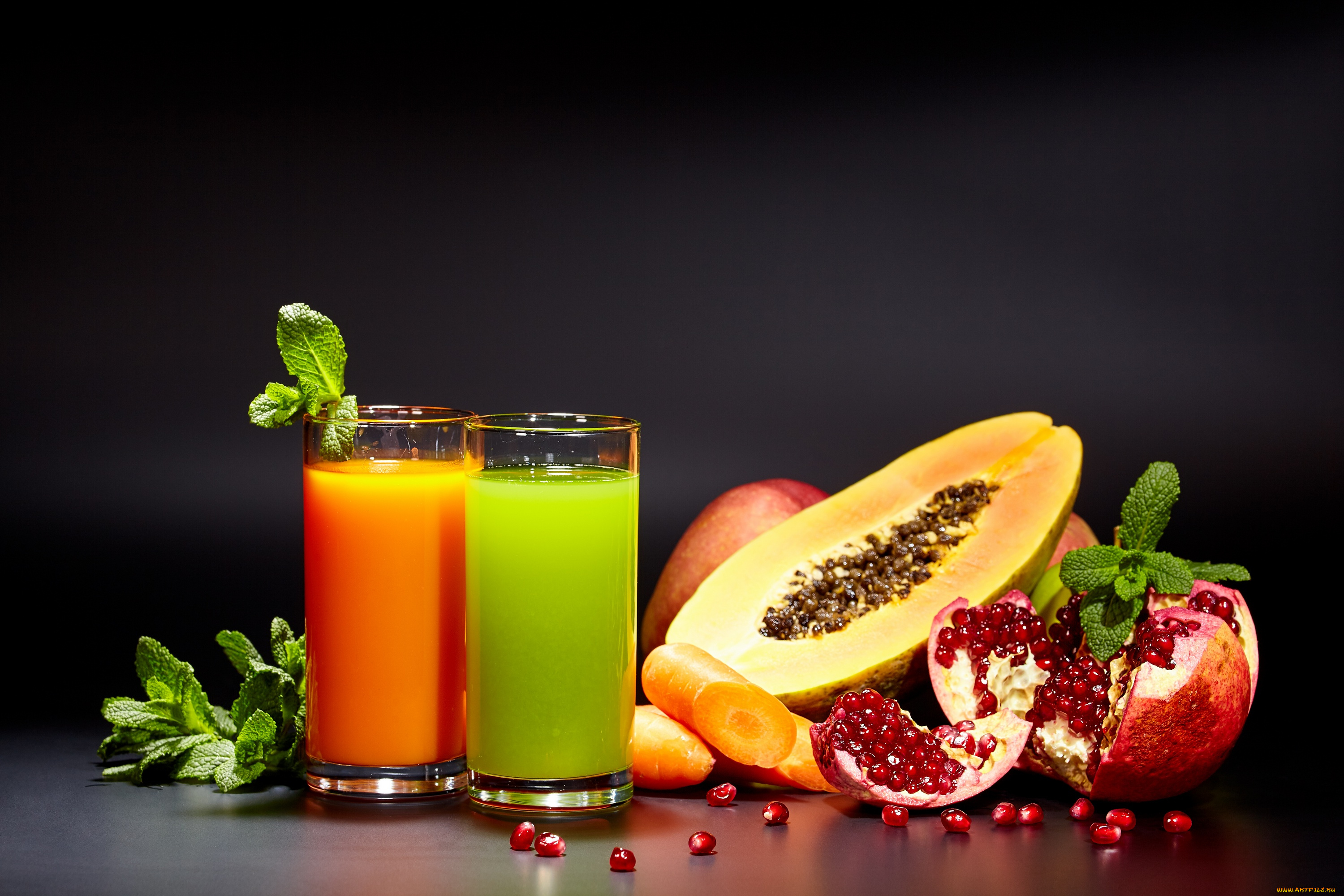 еда, напитки, , сок, мята, морковь, яблоко, гранат, сок