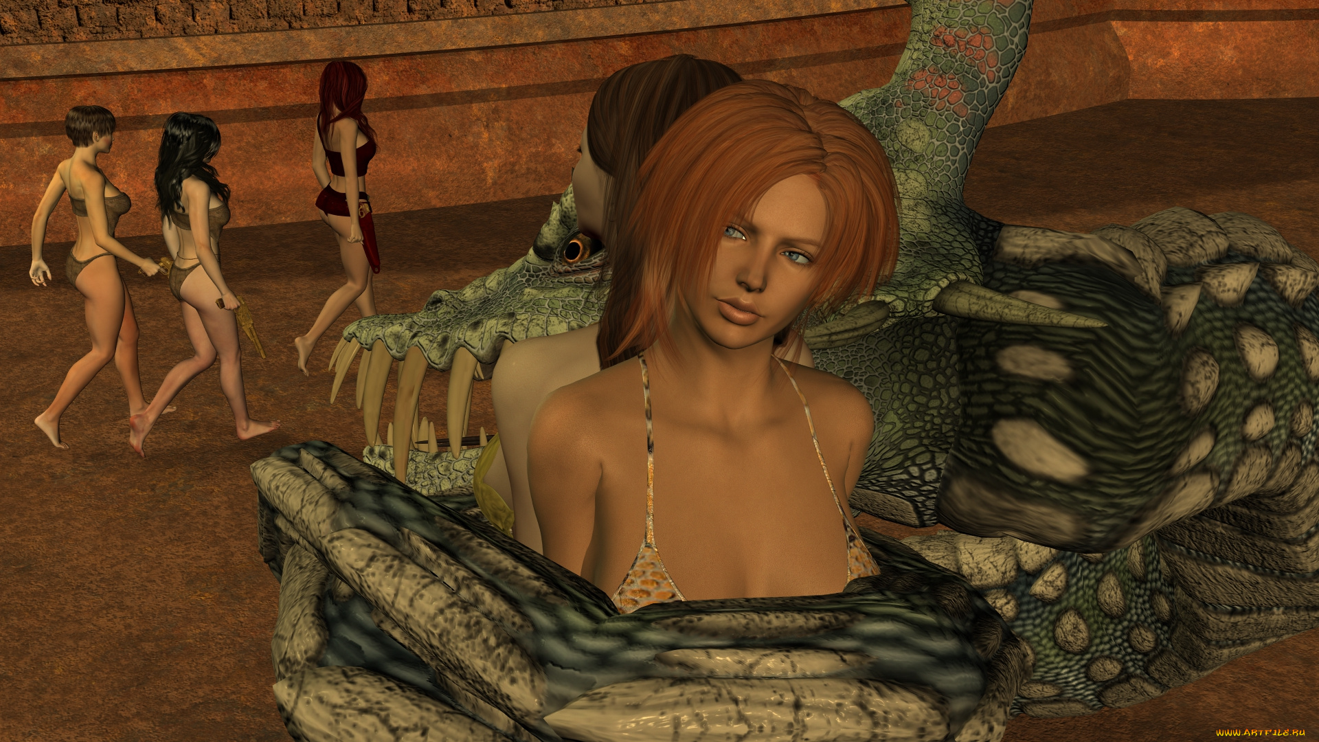 3д, графика, фантазия, , fantasy, змея, фон, взгляд, девушка