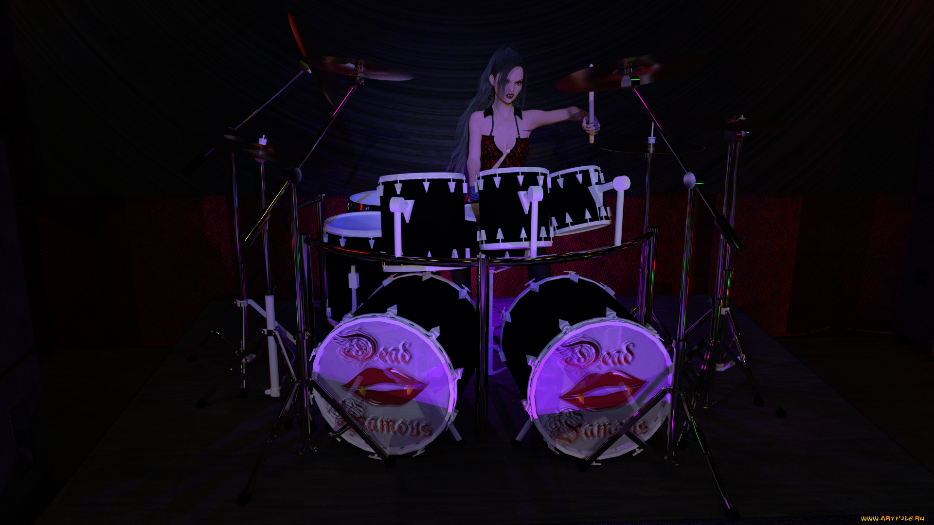 3д, графика, люди, , people, гитара, фон, взгляд, девушка