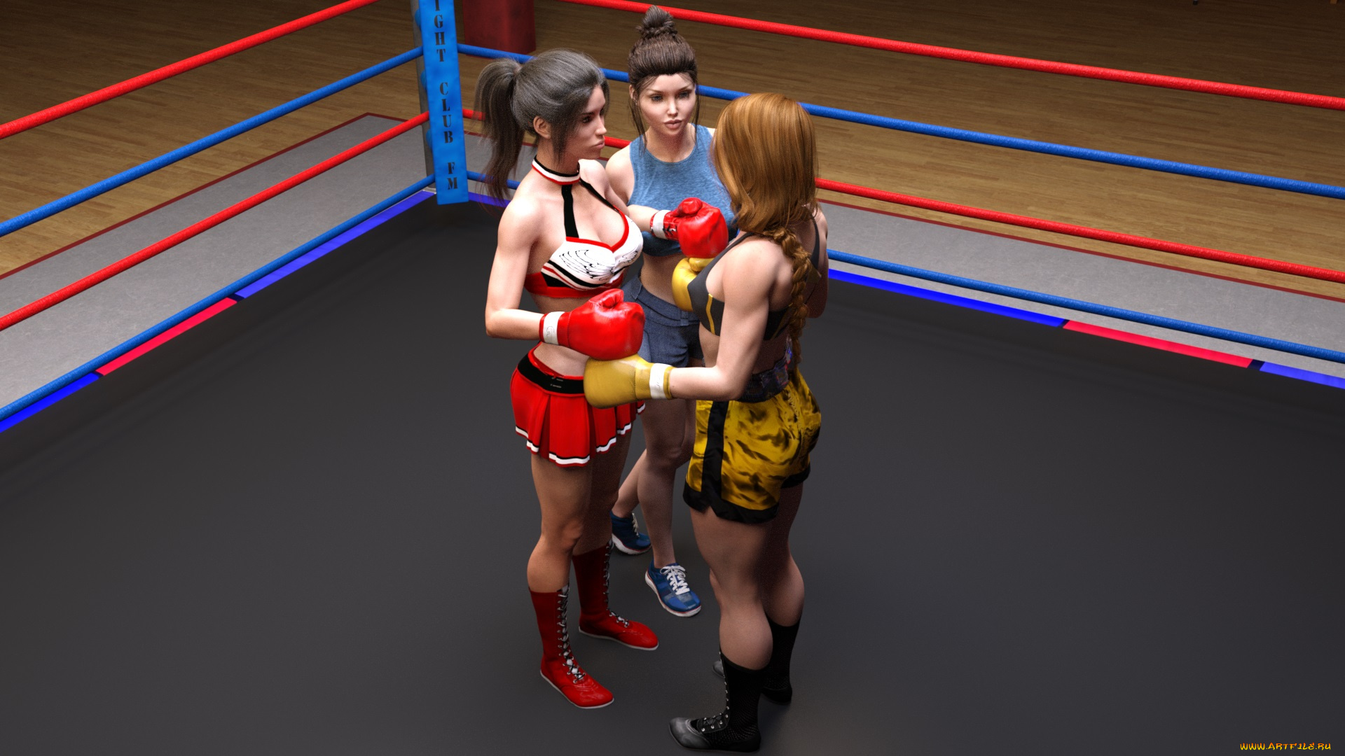 3д, графика, спорт, , sport, взгляд, фон, ринг, бокс, девушки