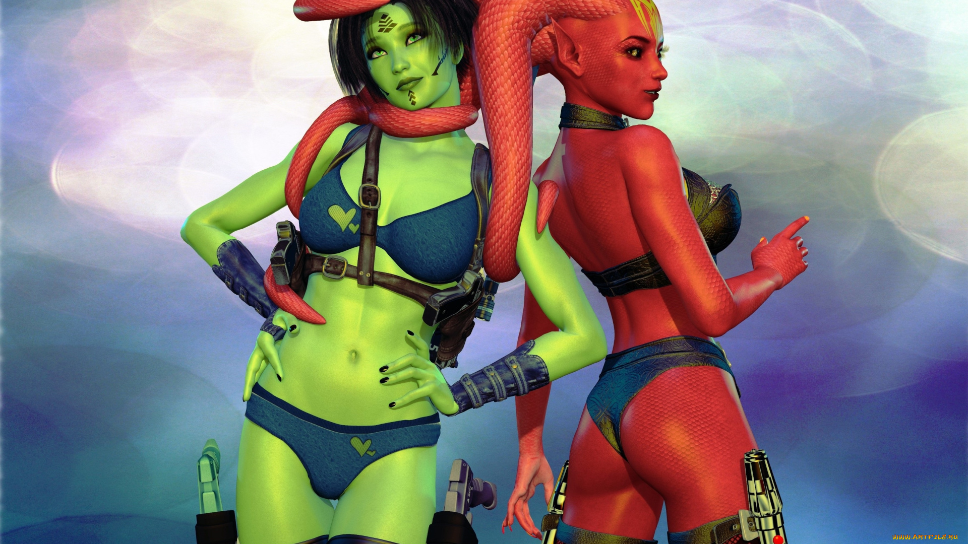 3д, графика, существа, , creatures, фон, взгляд, девушки