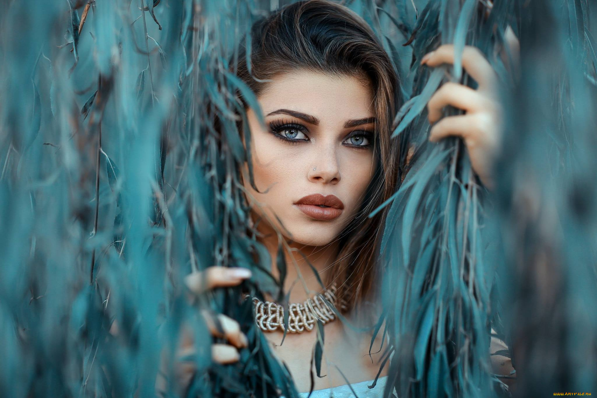 девушки, -unsort, , лица, , портреты, ветки, ожерелье, шатенка, лицо, jessica, napolitano