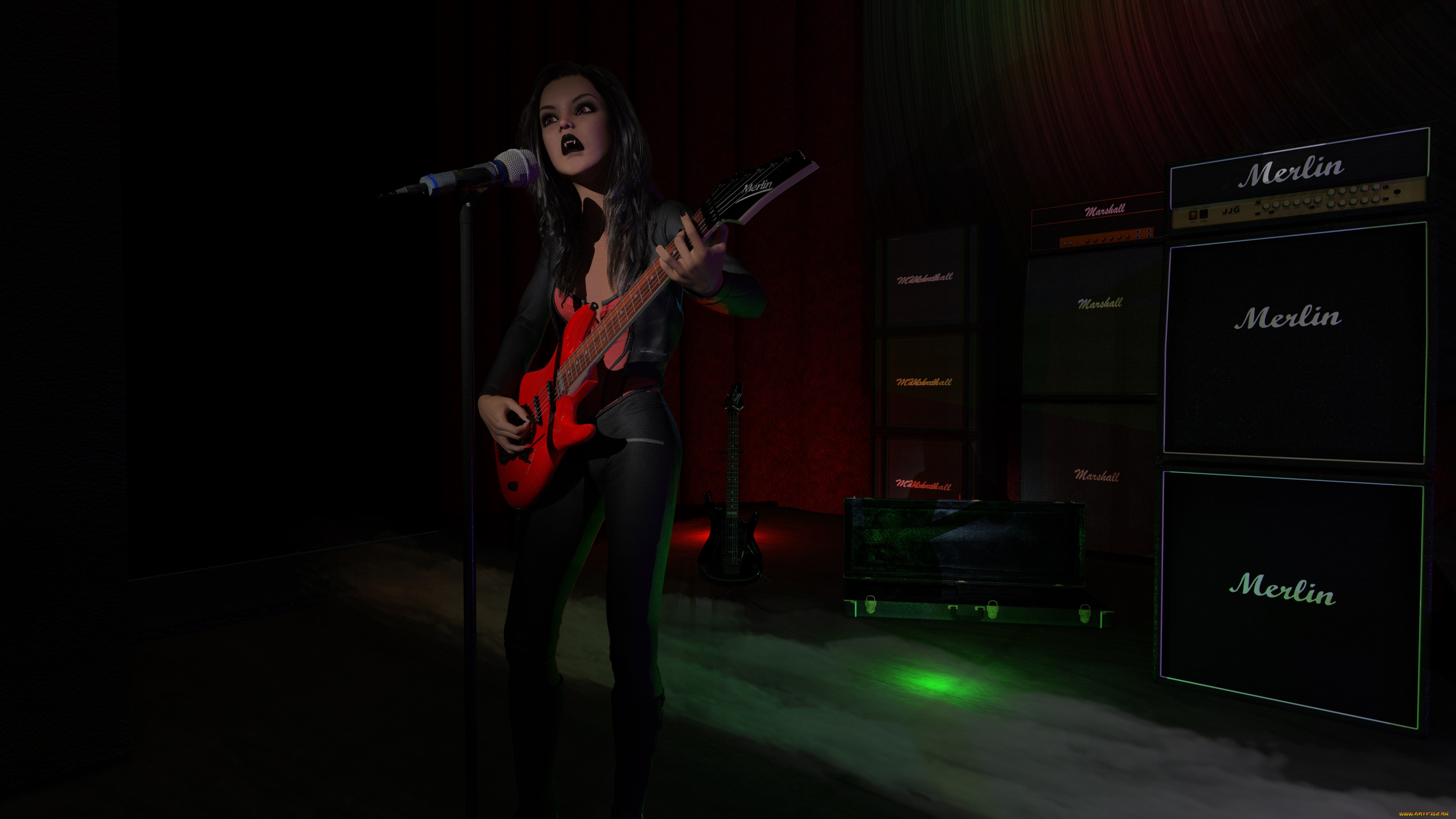 3д, графика, люди, , people, гитара, фон, девушка, взгляд