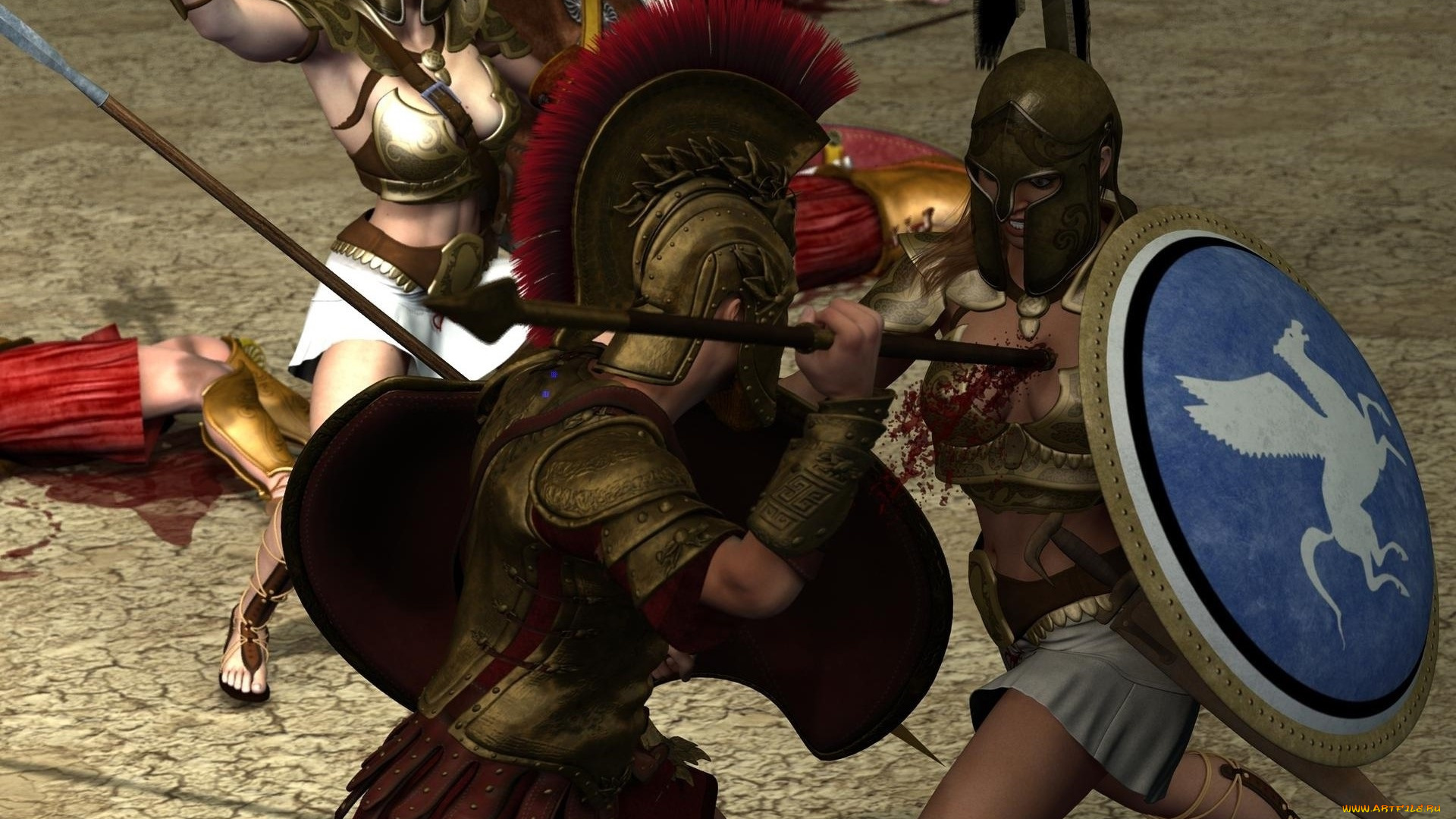 3д, графика, амазонки, , amazon, взгляд, девушка, амазонка, фон, щит, битва, копье