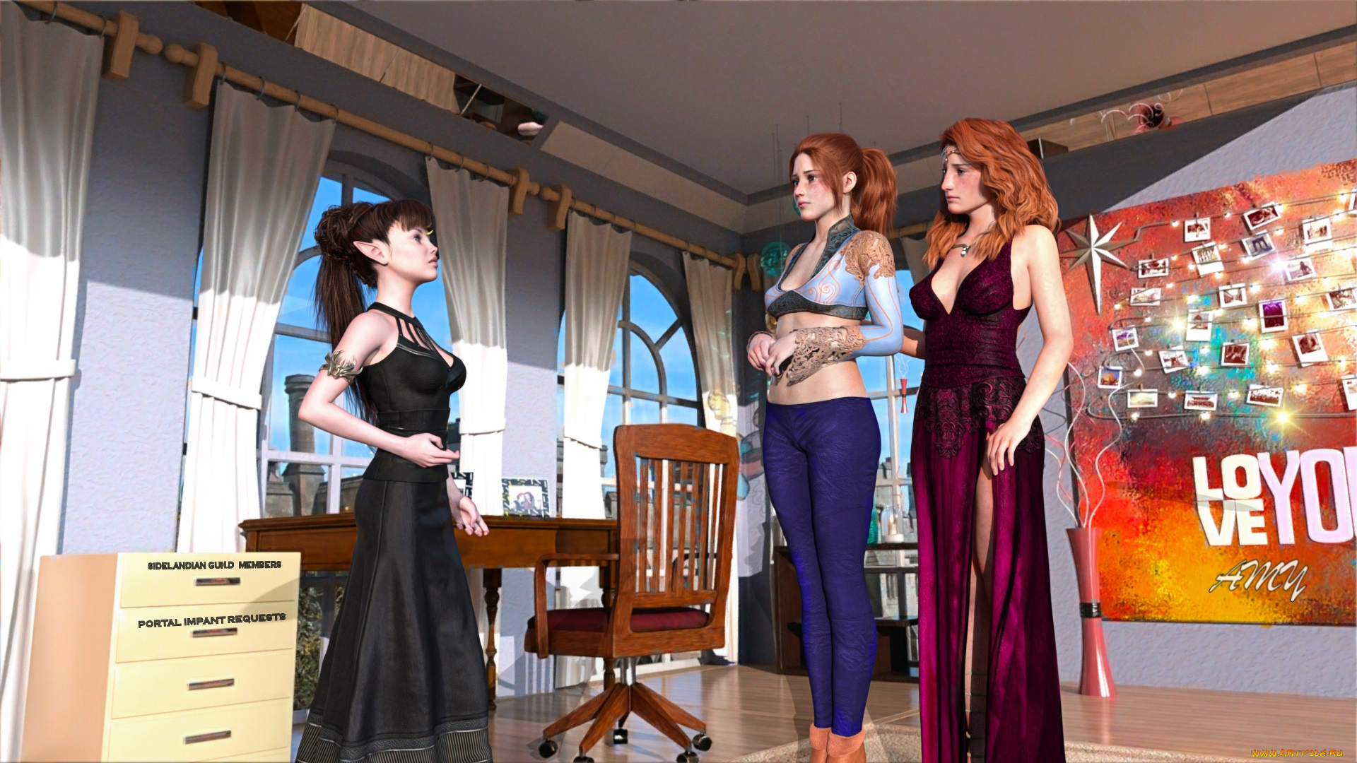 3д, графика, эльфы, , elves, взгляд, фон, девушки