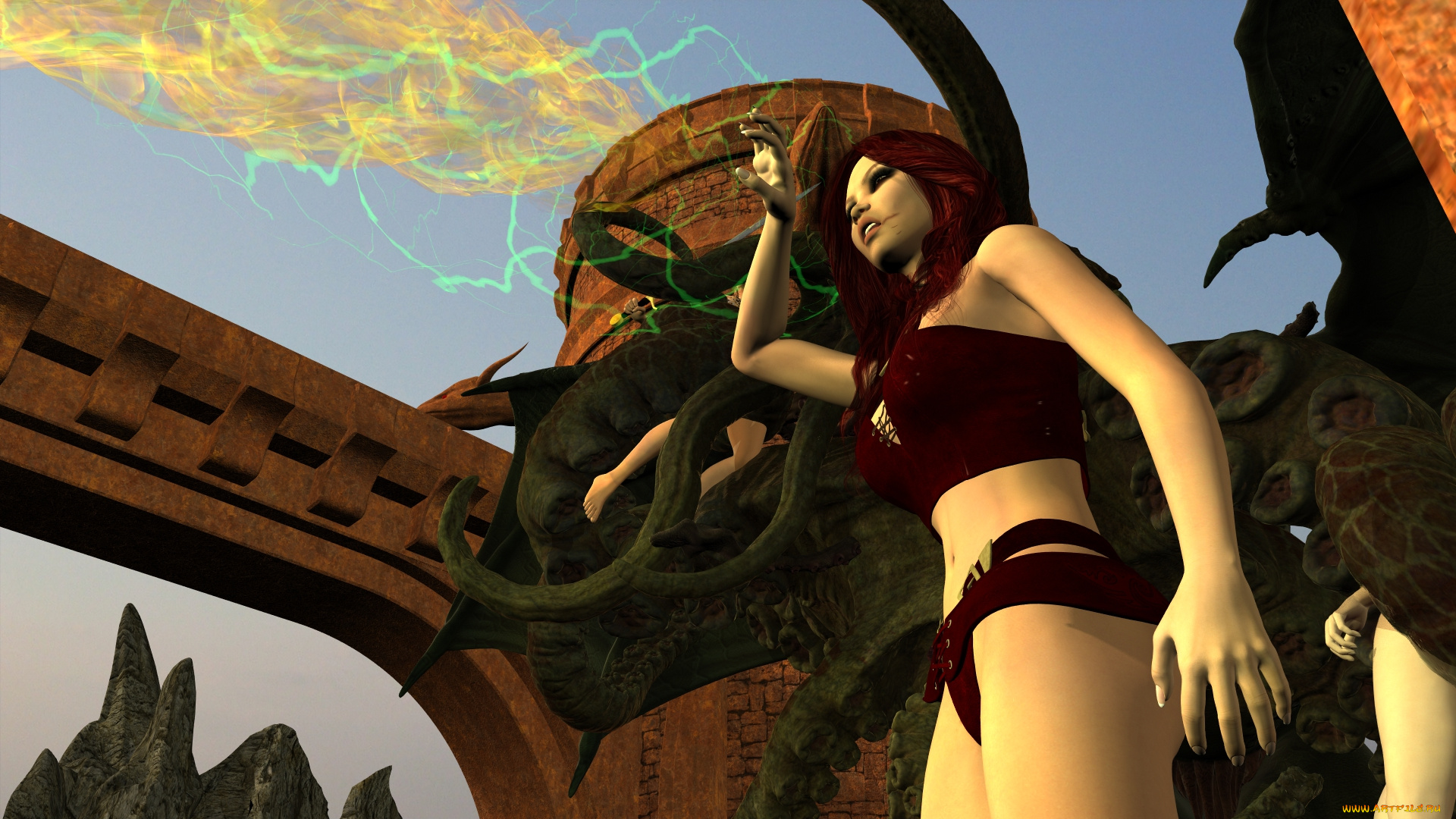 3д, графика, фантазия, , fantasy, фон, взгляд, девушки