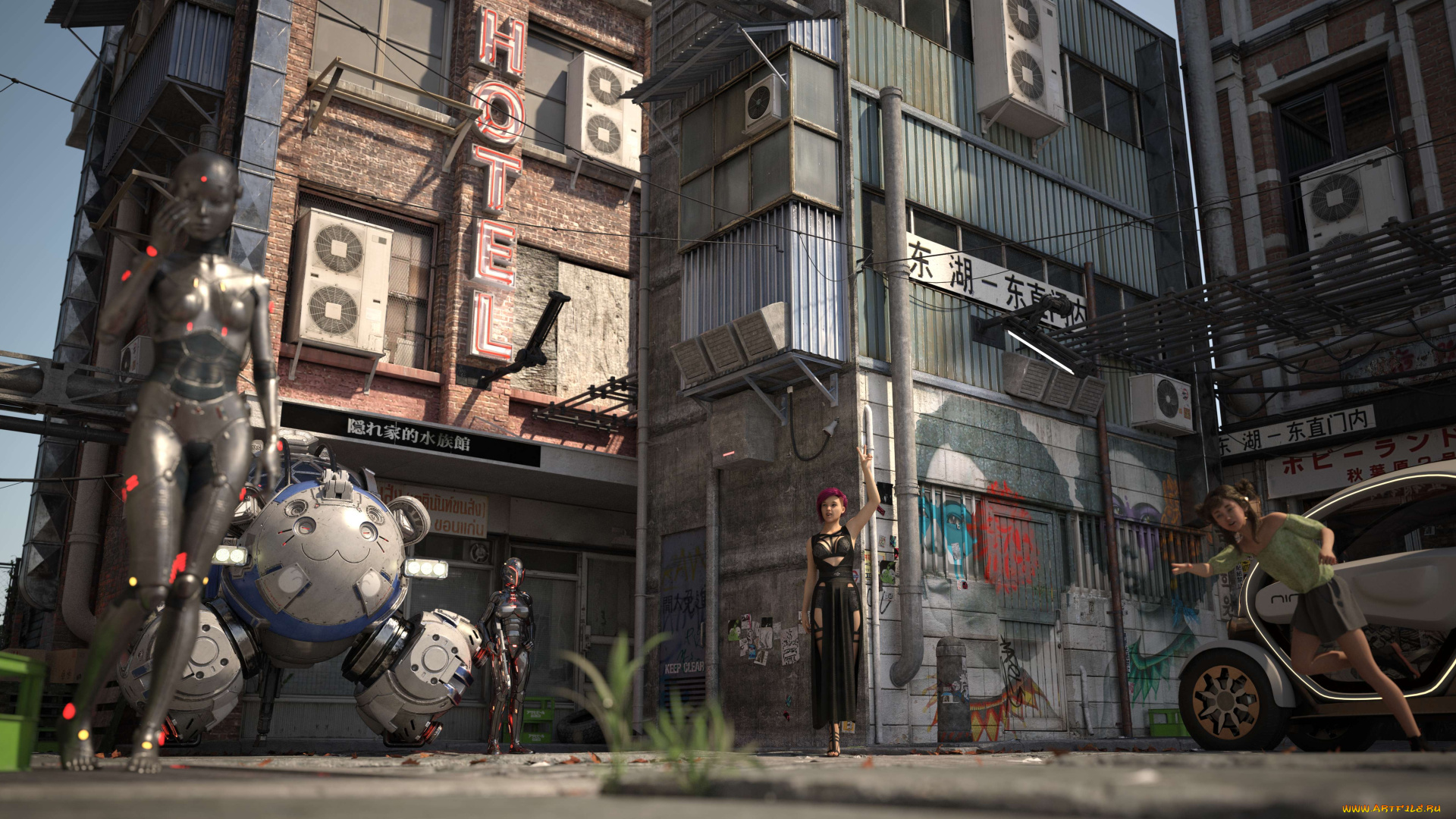 3д, графика, фантазия, , fantasy, фон, взгляд, девушка, робот