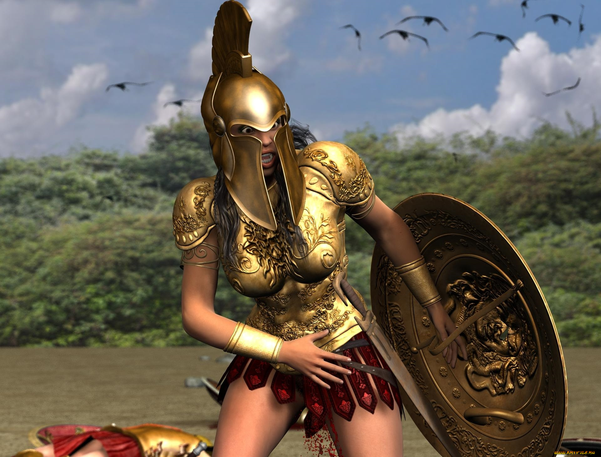 3д, графика, амазонки, , amazon, амазонка, фон, девушка, взгляд