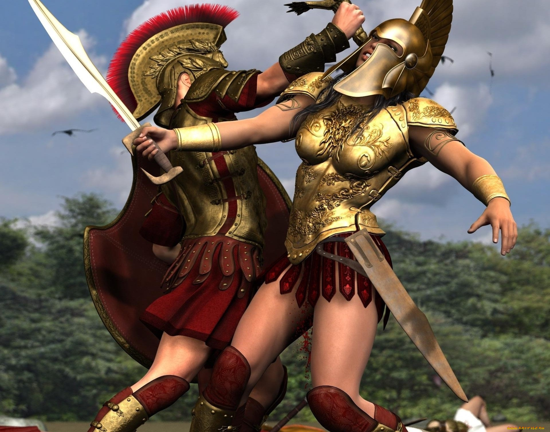 3д, графика, амазонки, , amazon, амазонка, девушка, взгляд, фон