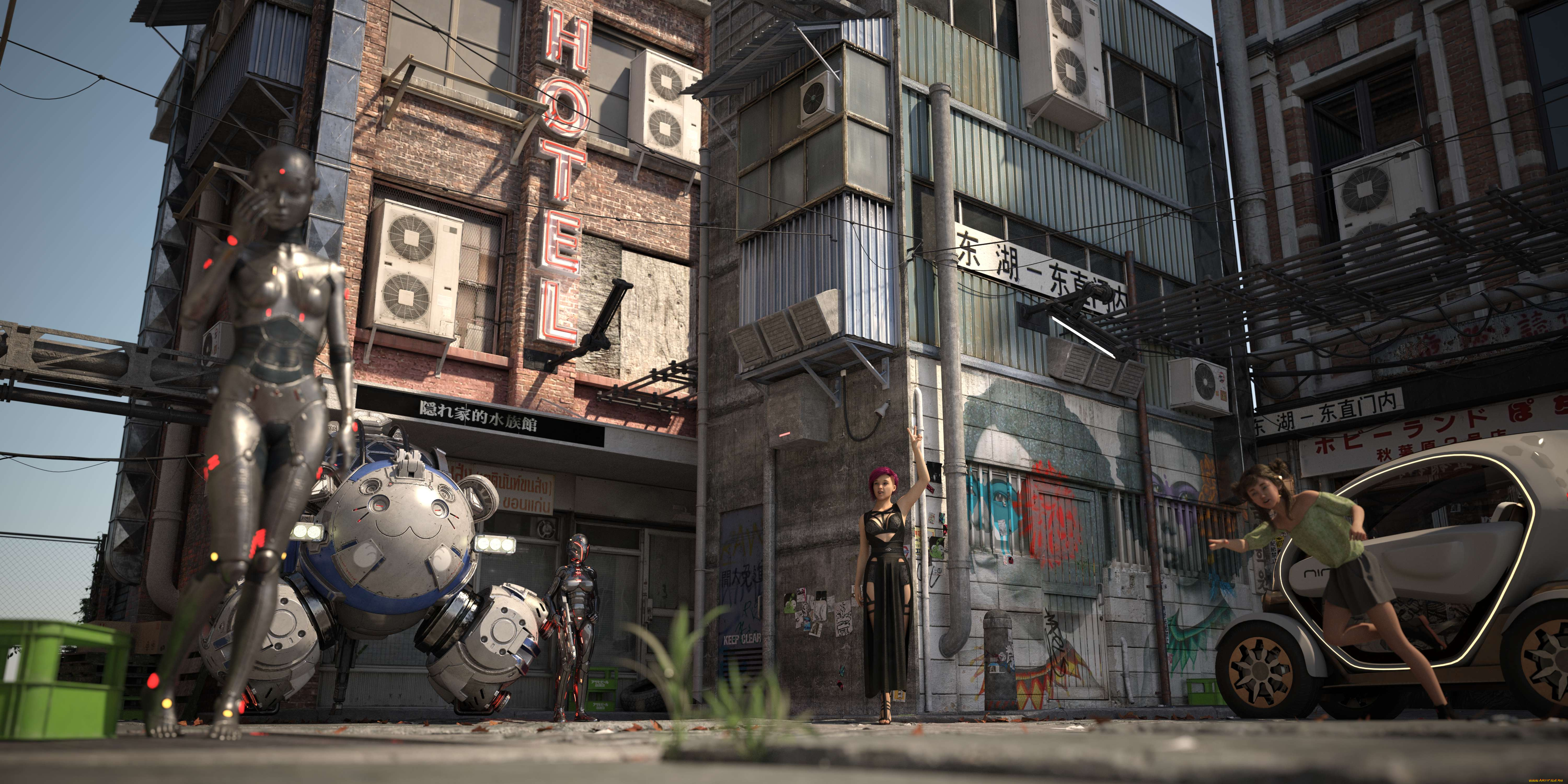 3д, графика, фантазия, , fantasy, фон, взгляд, девушка, робот