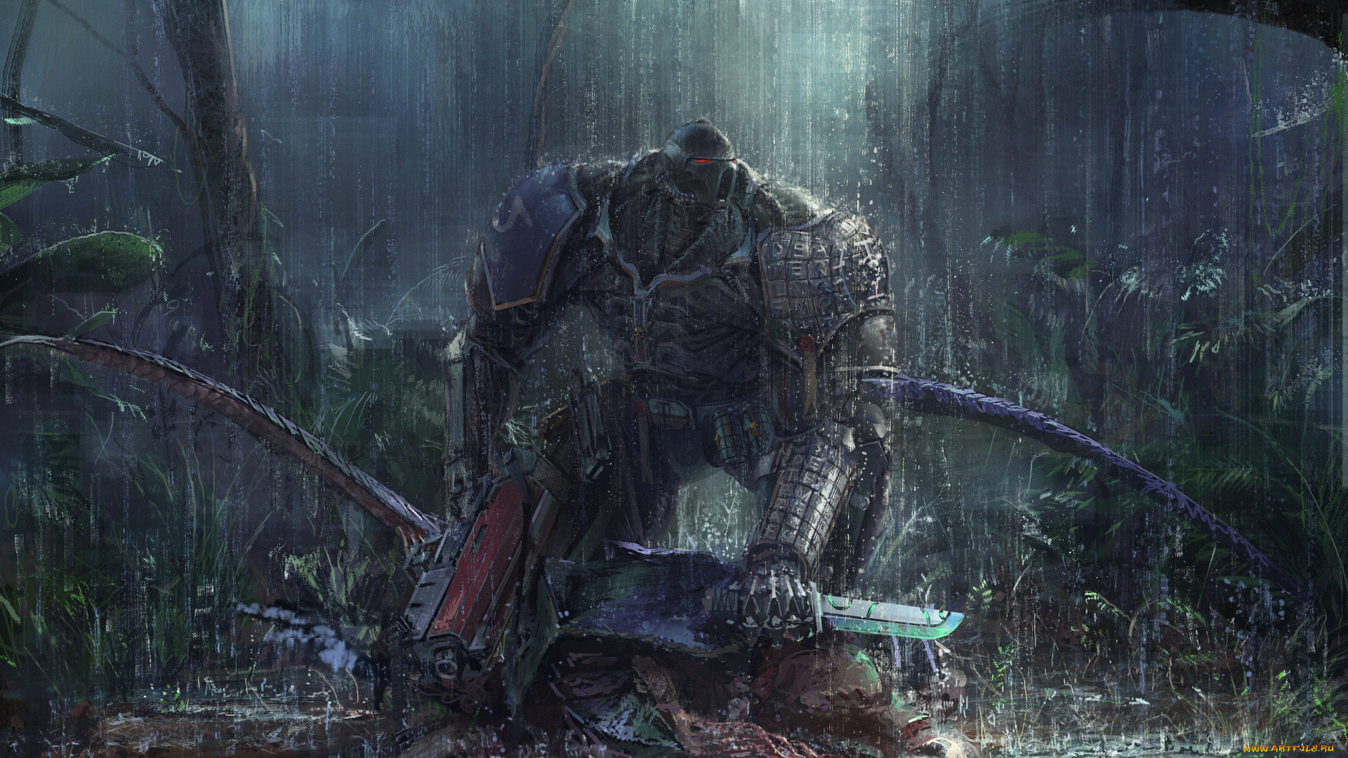 видео, игры, warhammer, 40k, броня, оружие, дождь, джунгли