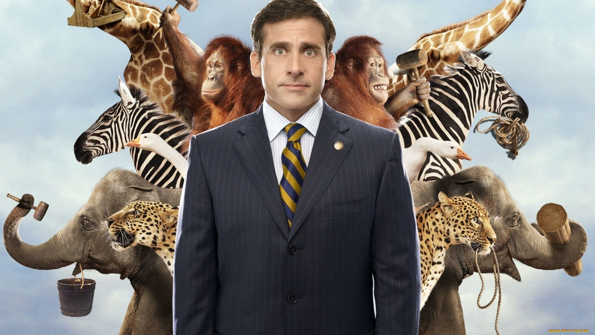 кино, фильмы, evan, almighty, мужчина, животные