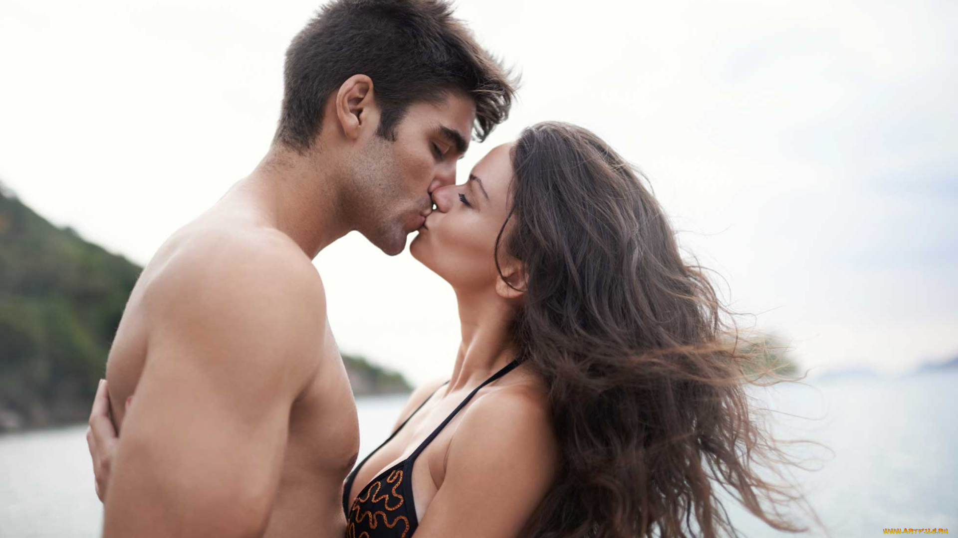 разное, мужчина, женщина, пара, поцелуй, море