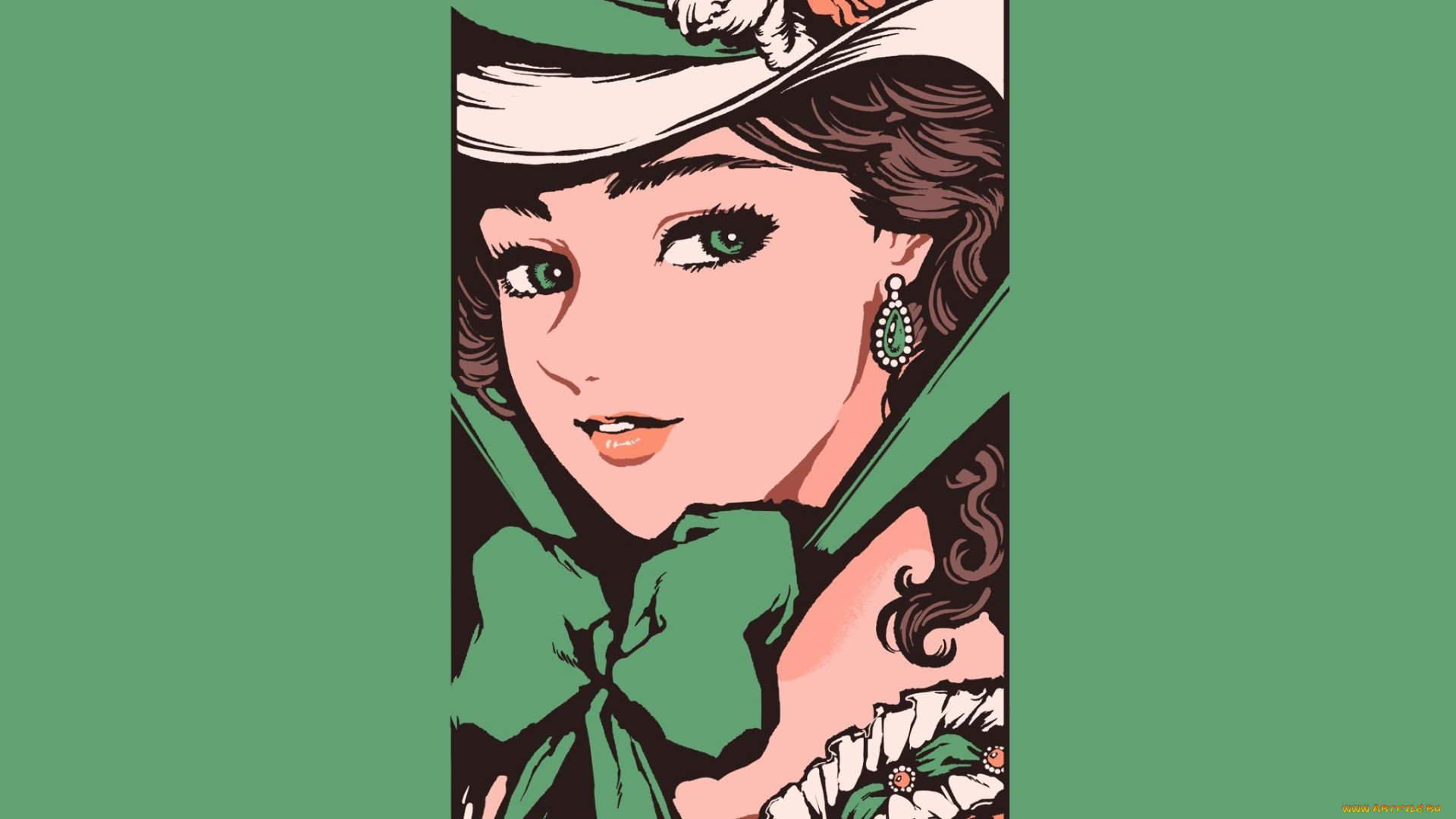 рисованное, люди, девушка, лицо, шляпа