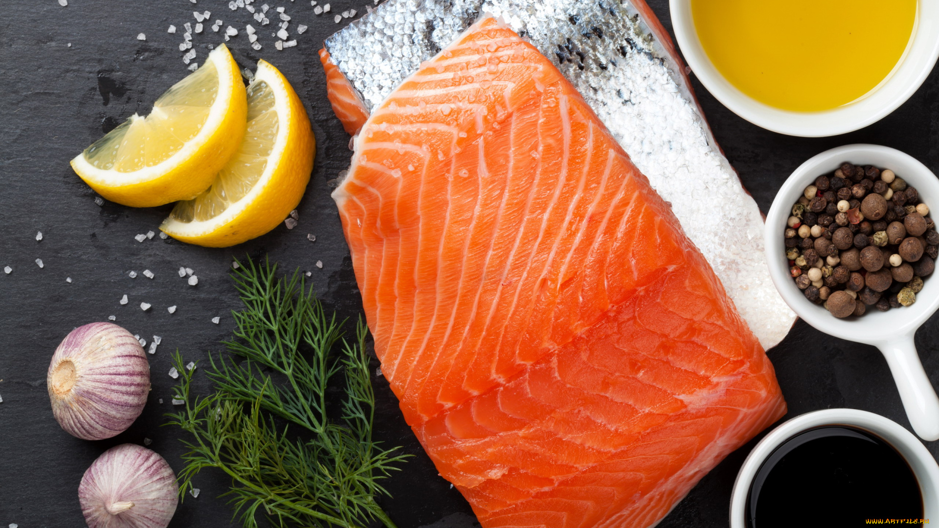 еда, рыба, , морепродукты, , суши, , роллы, чеснок, укроп, лимон, форель