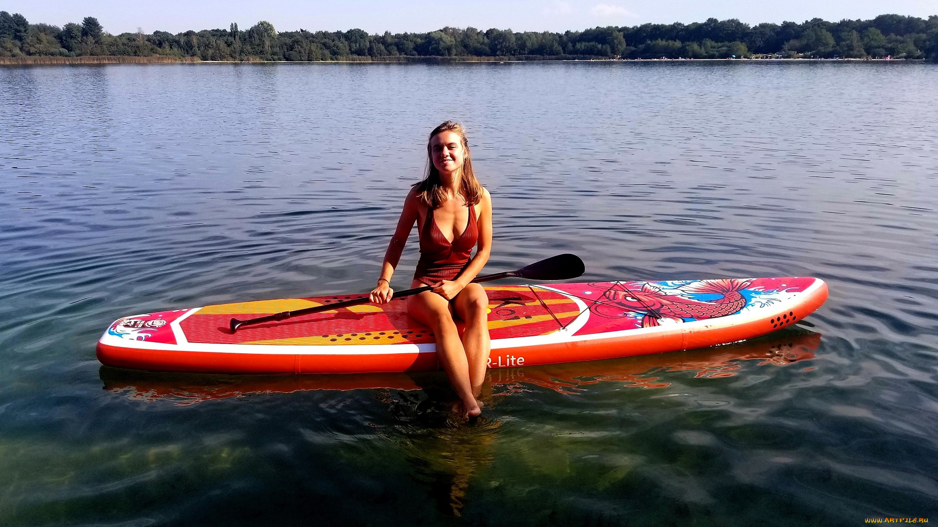 девушки, -, брюнетки, , шатенки, шатенка, купальник, саб, весло, озеро