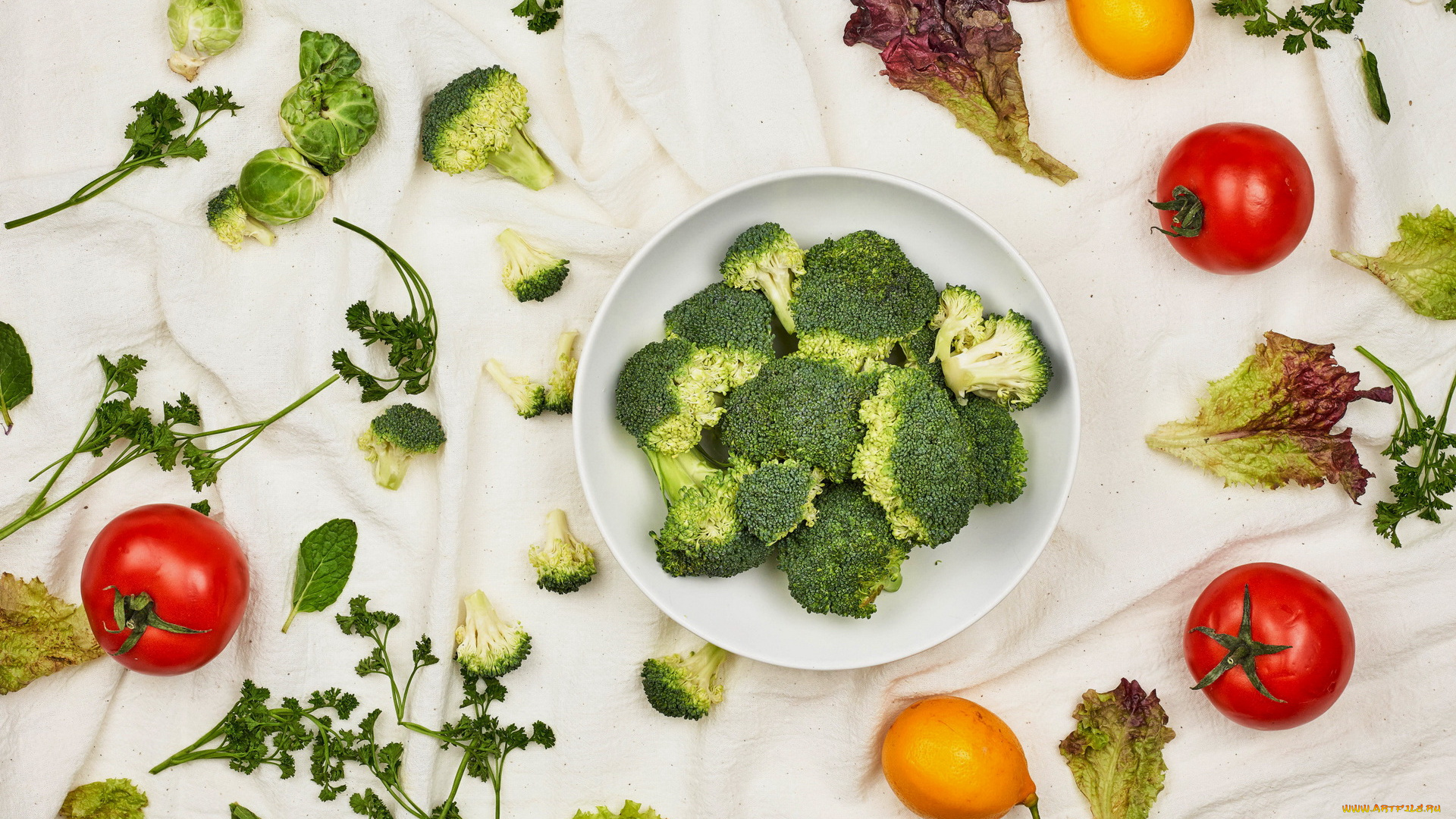 еда, овощи, брокколи, салат, помидоры, капуста, брюссельская