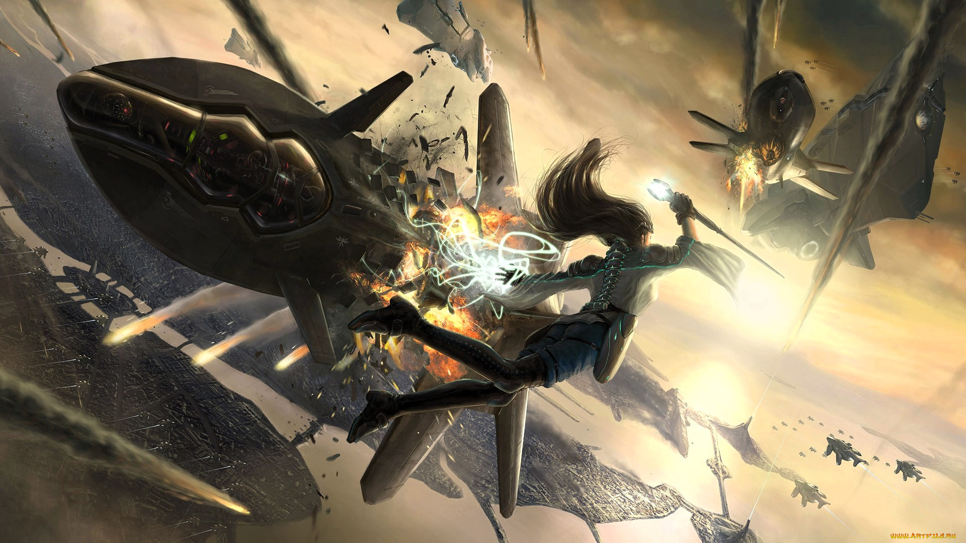 фэнтези, маги, , волшебники, девушка, посох, магия, воздух, корабли