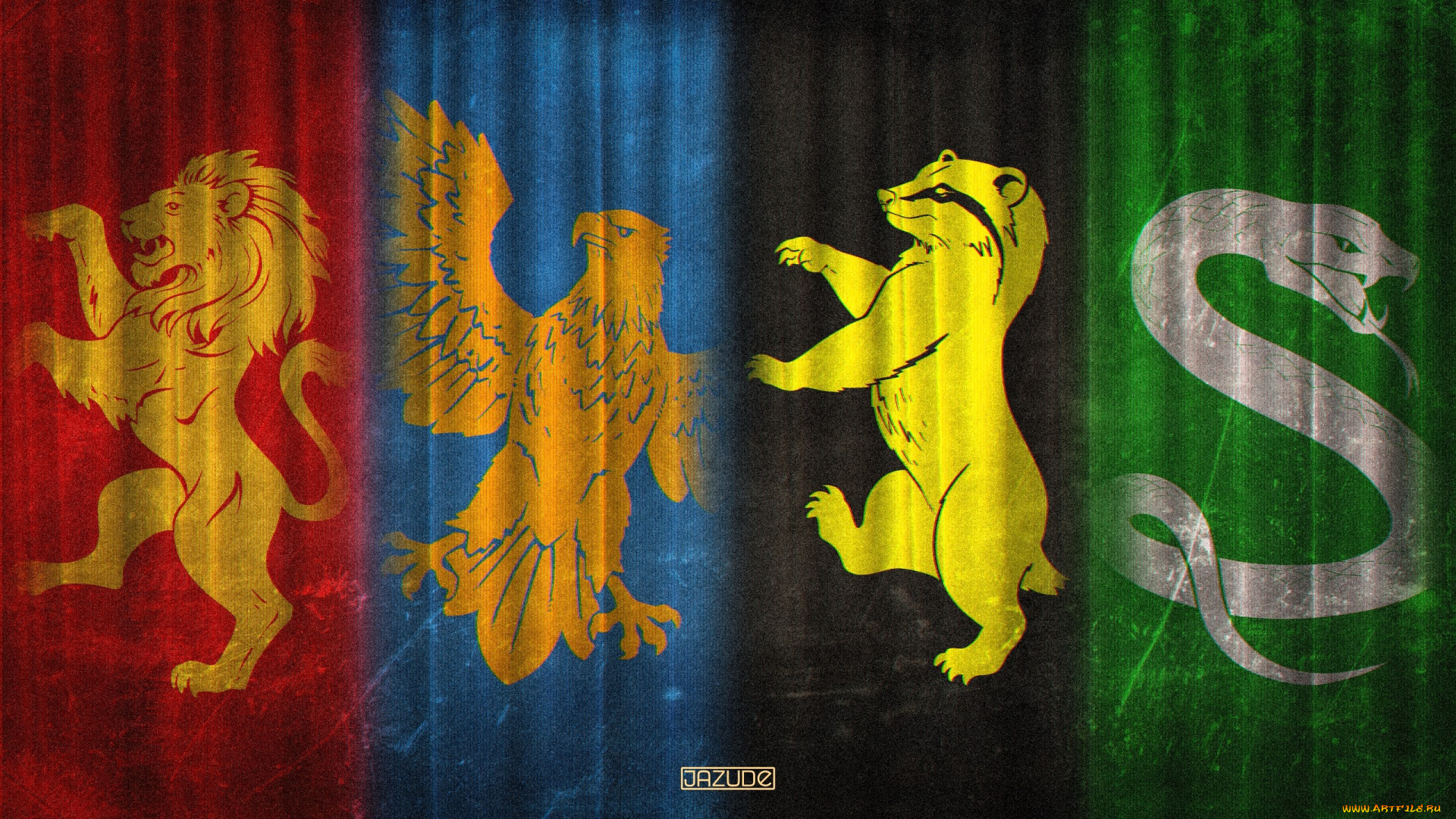 рисованное, кино, , мультфильмы, гарри, поттер, знамена, факультеты, цвета, символы, лев, орел, змея, барсук