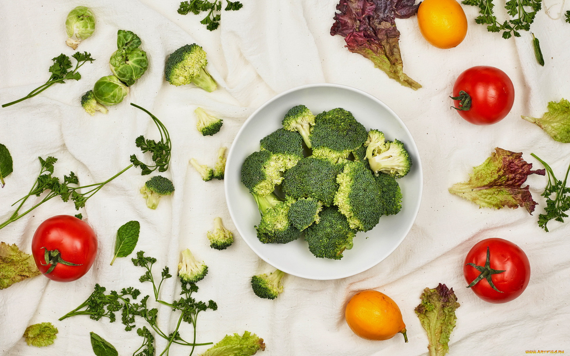 еда, овощи, брокколи, салат, помидоры, капуста, брюссельская