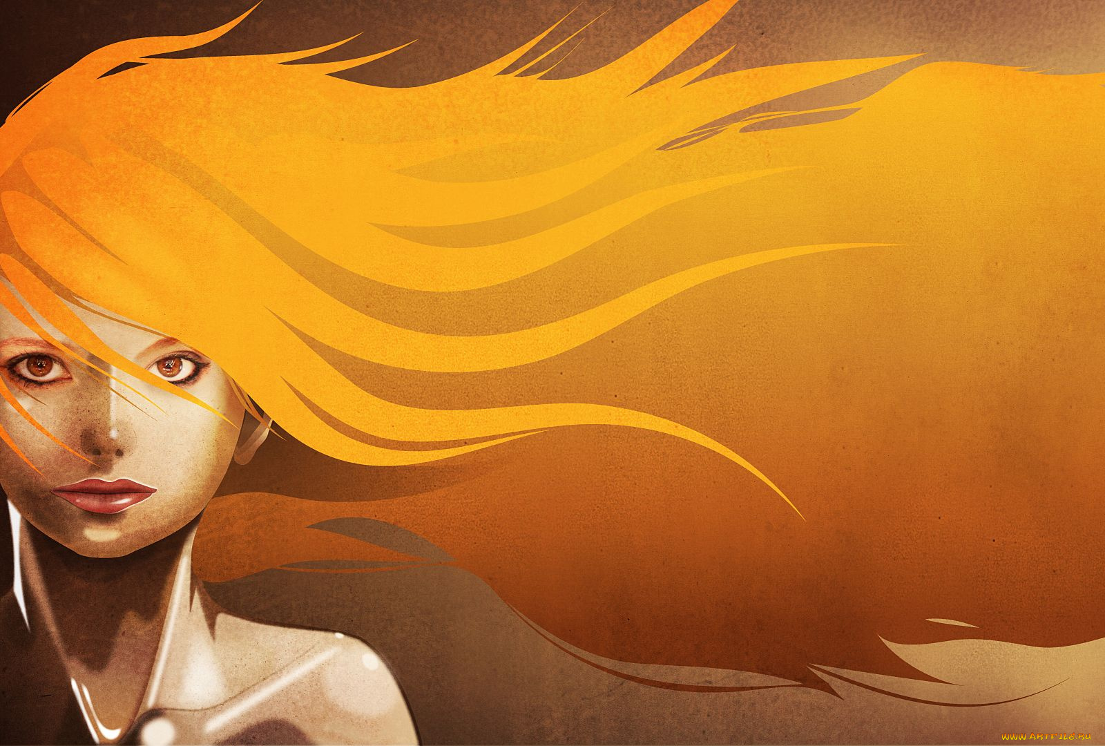 рисованные, люди, рыжая, девушка