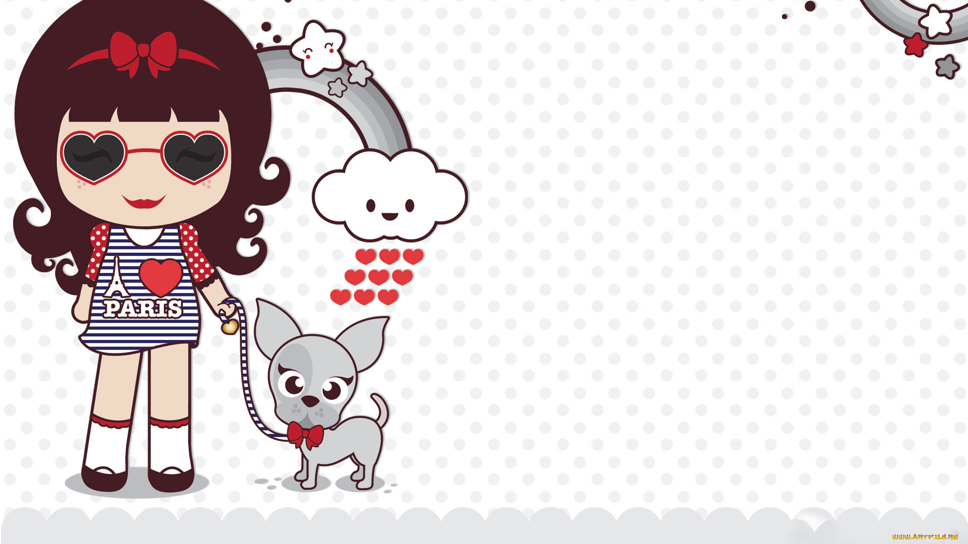 векторная, графика, девочка, собачка