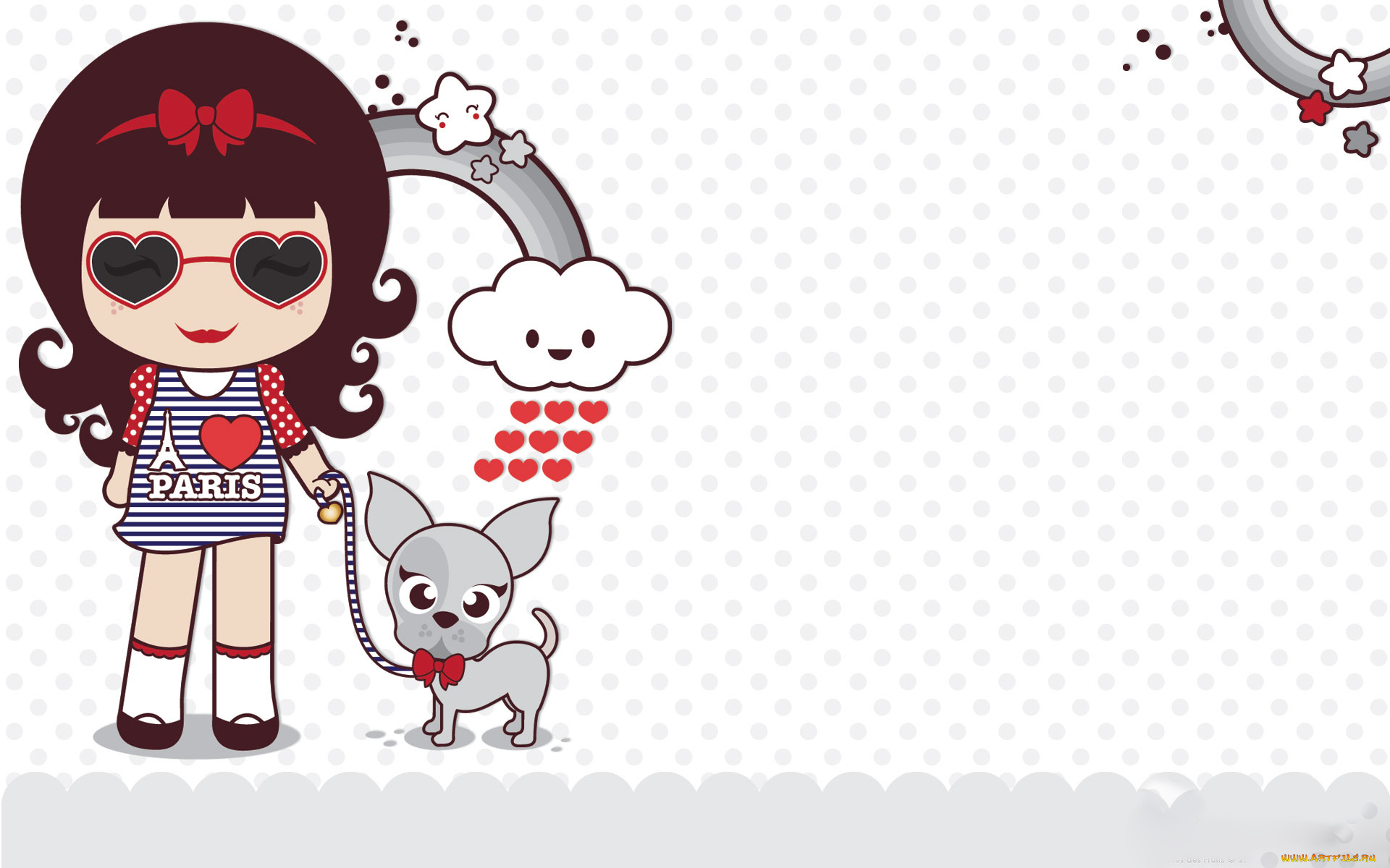 векторная, графика, девочка, собачка