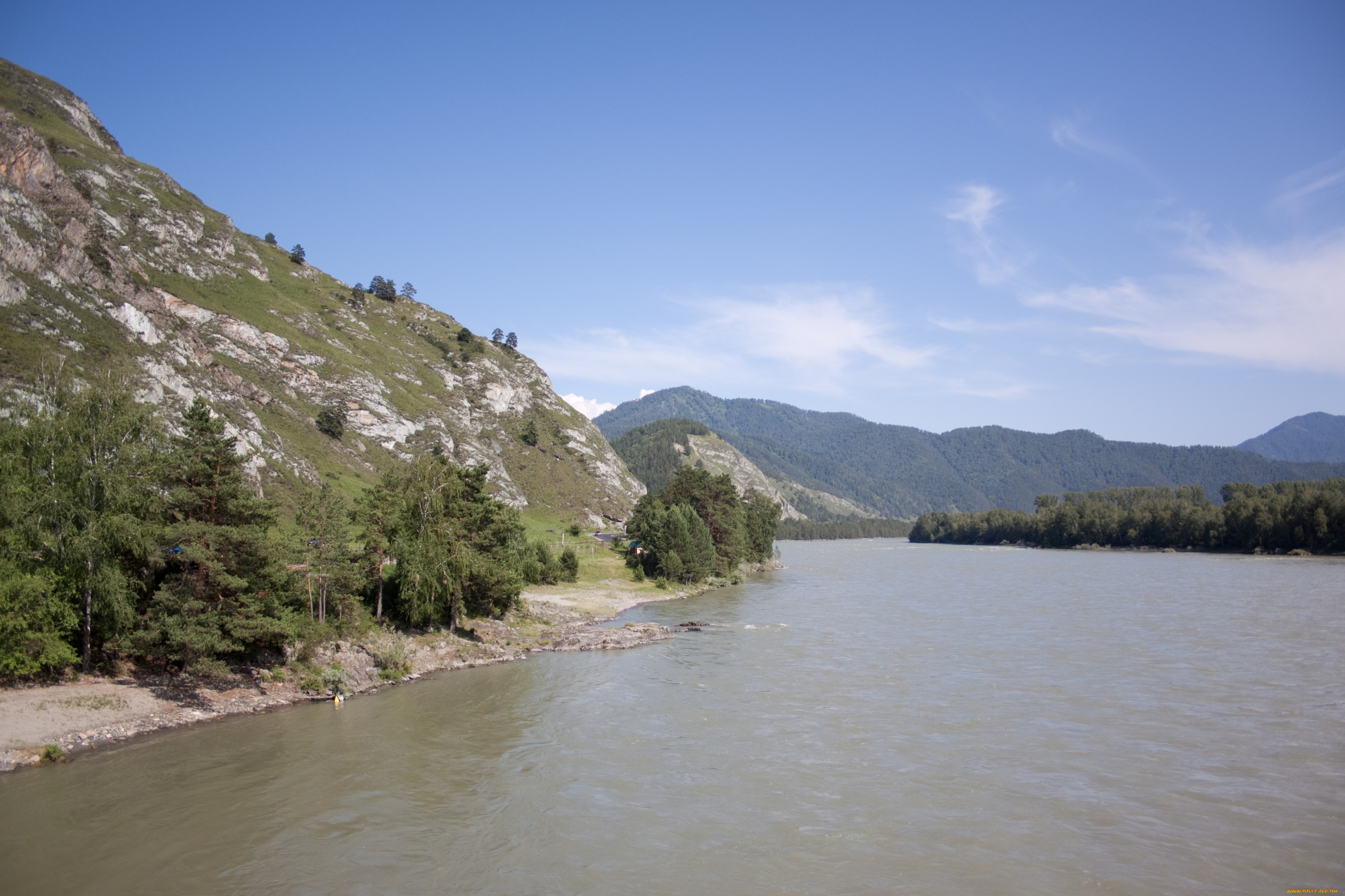 природа, реки, озера, река, горы, лес, небо, облака