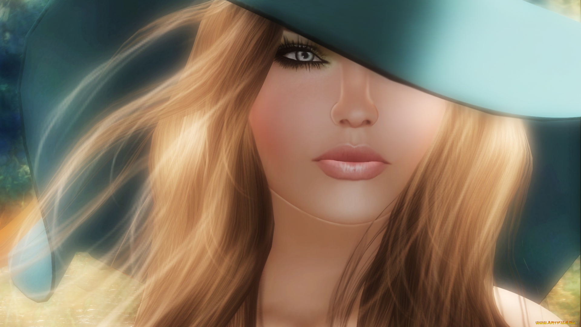 3д, графика, portraits, портрет, шляпа, волосы, девушка, лицо