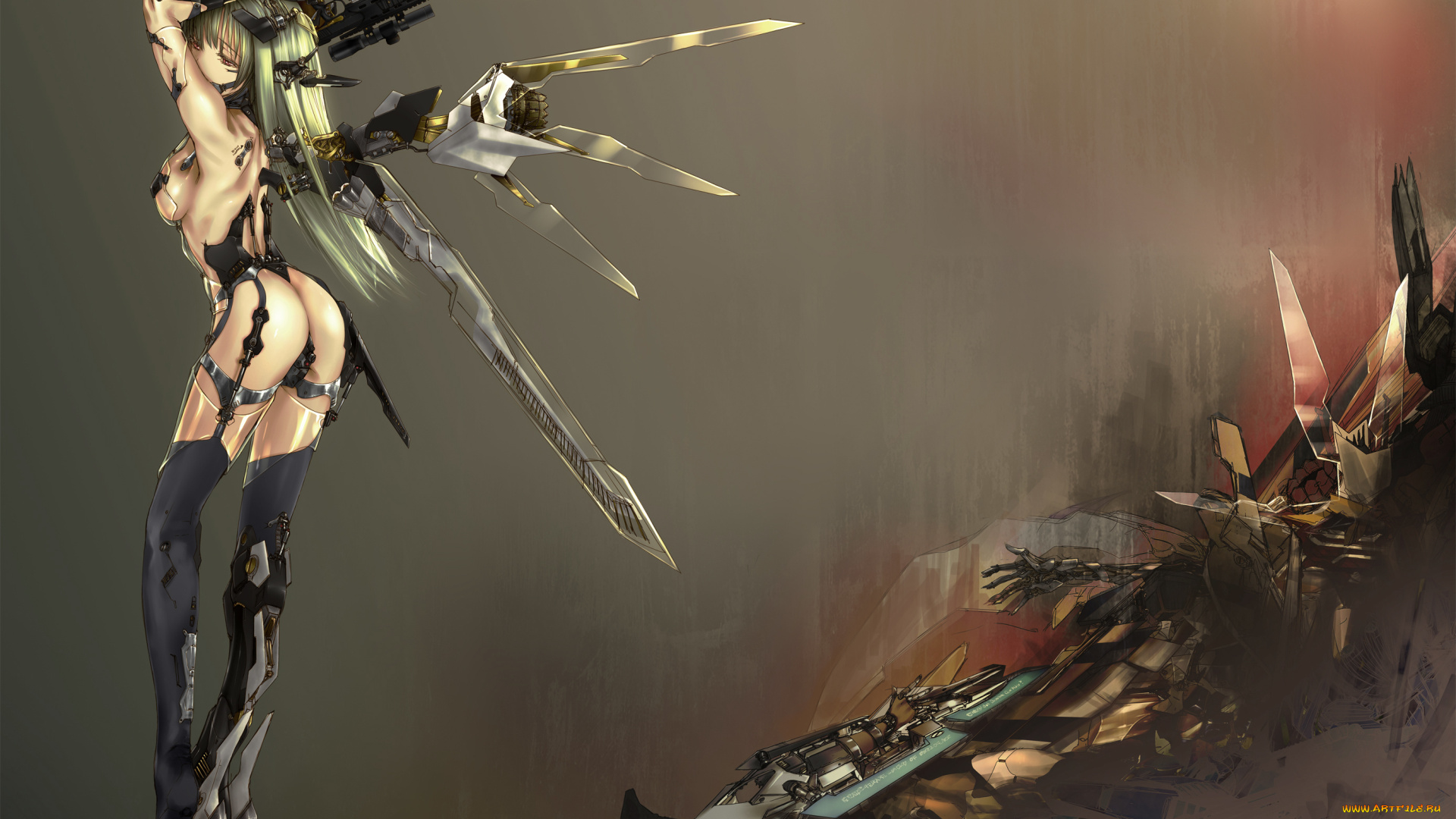 аниме, weapon, blood, technology, крылья, девушка