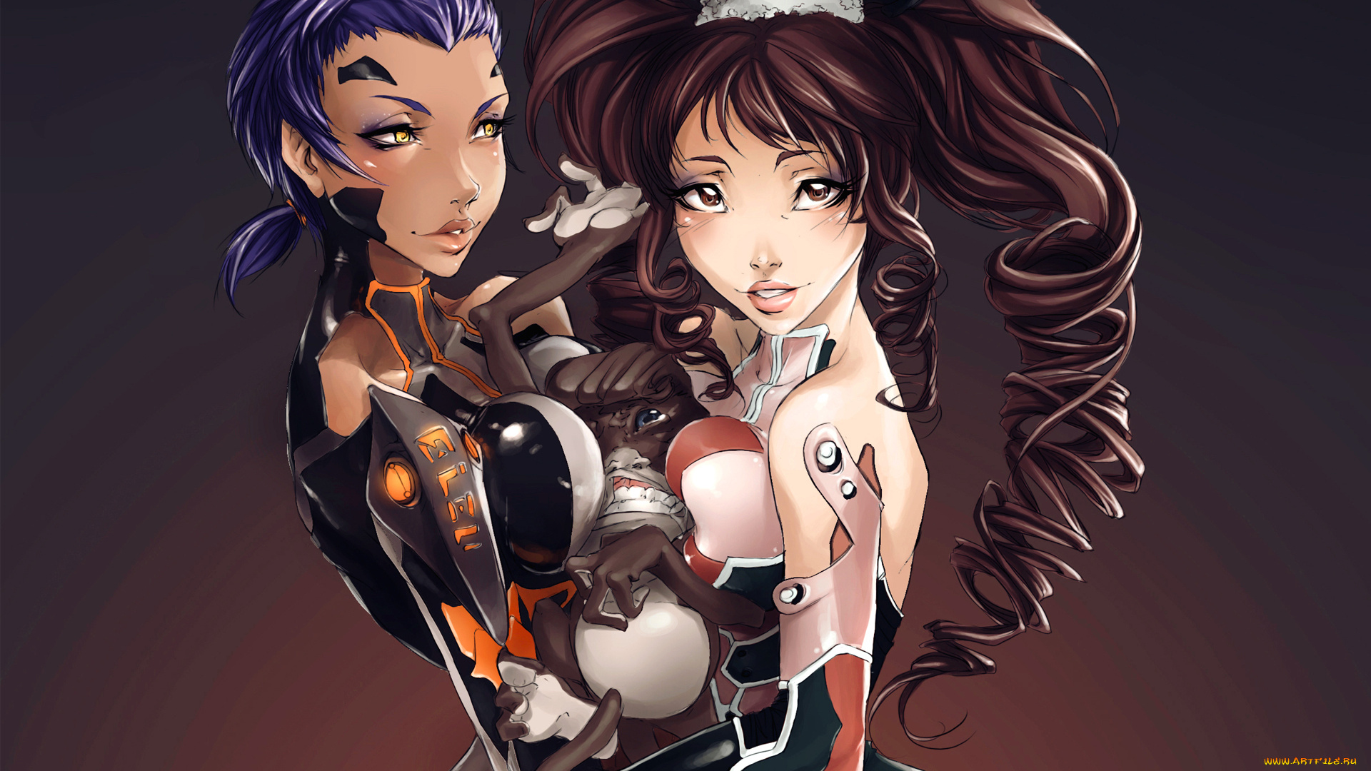 аниме, weapon, blood, technology, robo-girls