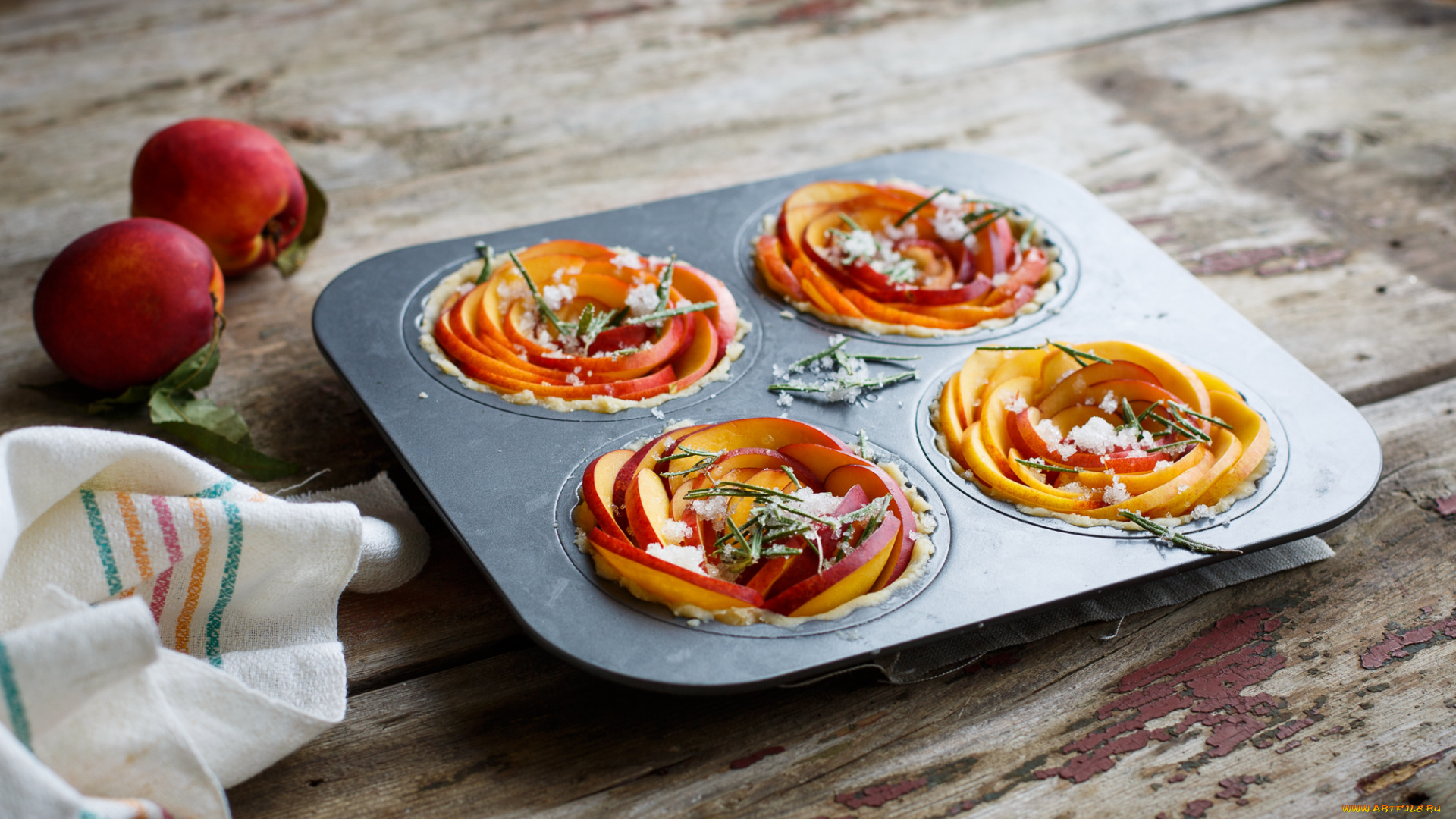 baking, peach, tarts, еда, пироги, персики