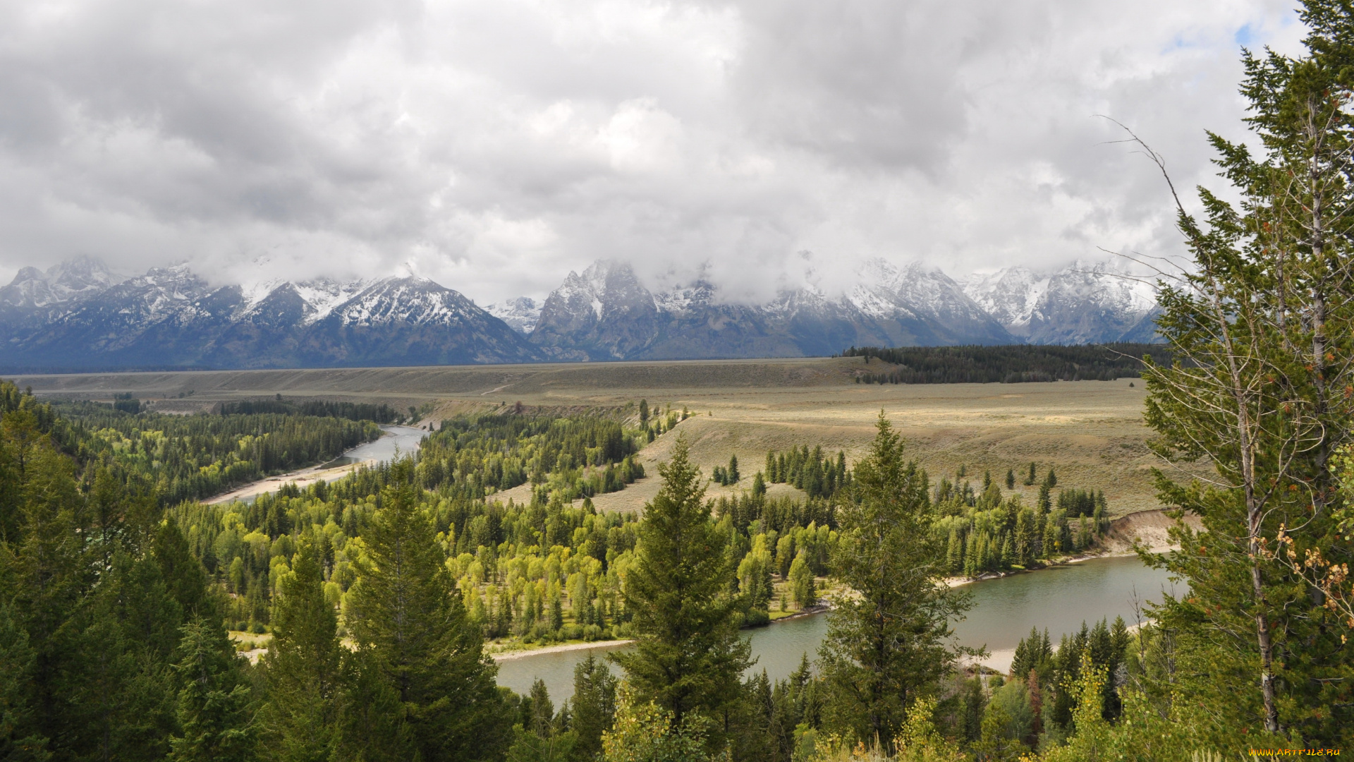 grand, teton, national, park, wyoming, природа, пейзажи, лес, река